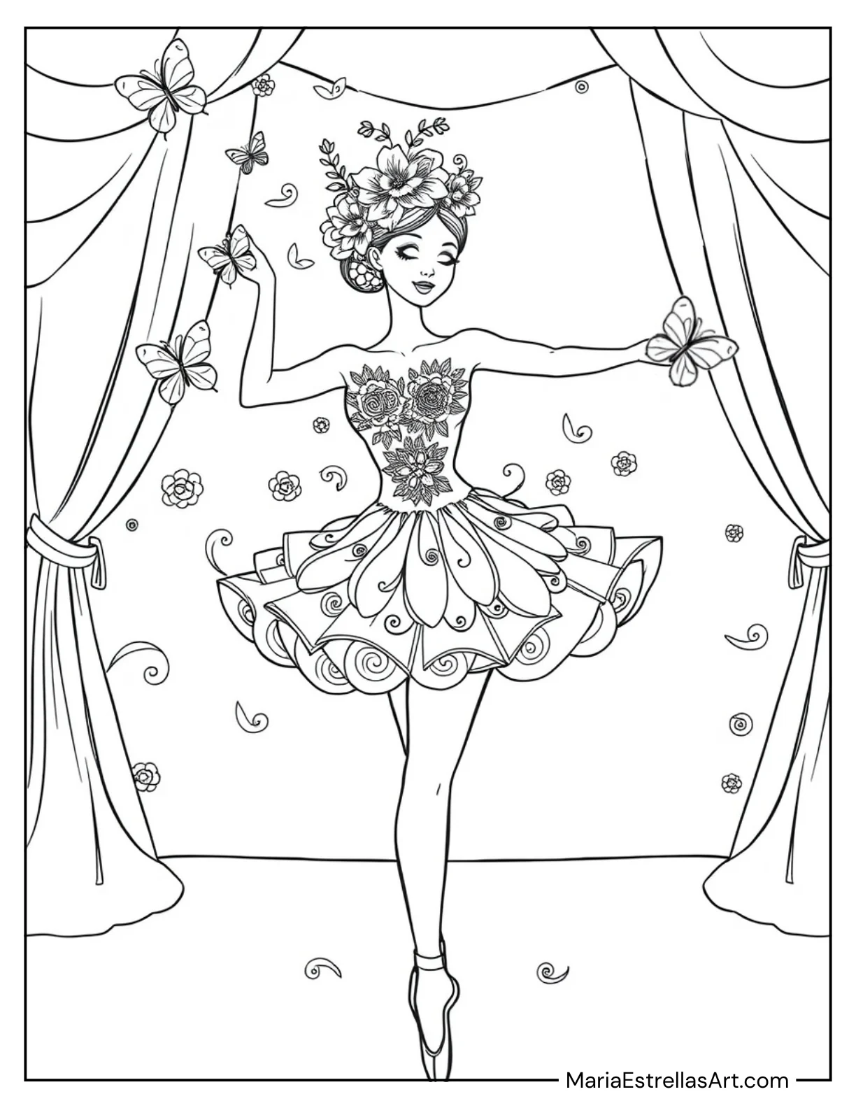 Ballerina in a Floral Crown With a Tutu