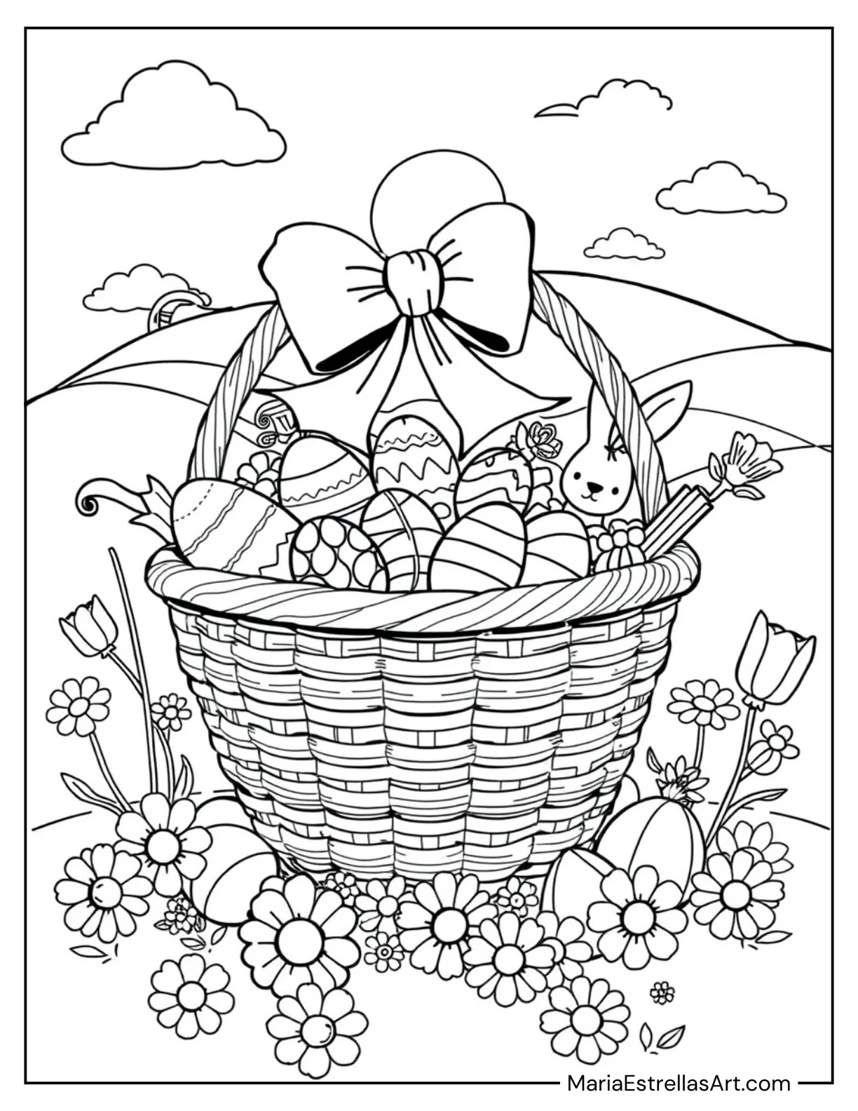 Basket of Easter Treats with a Bow Coloring Page