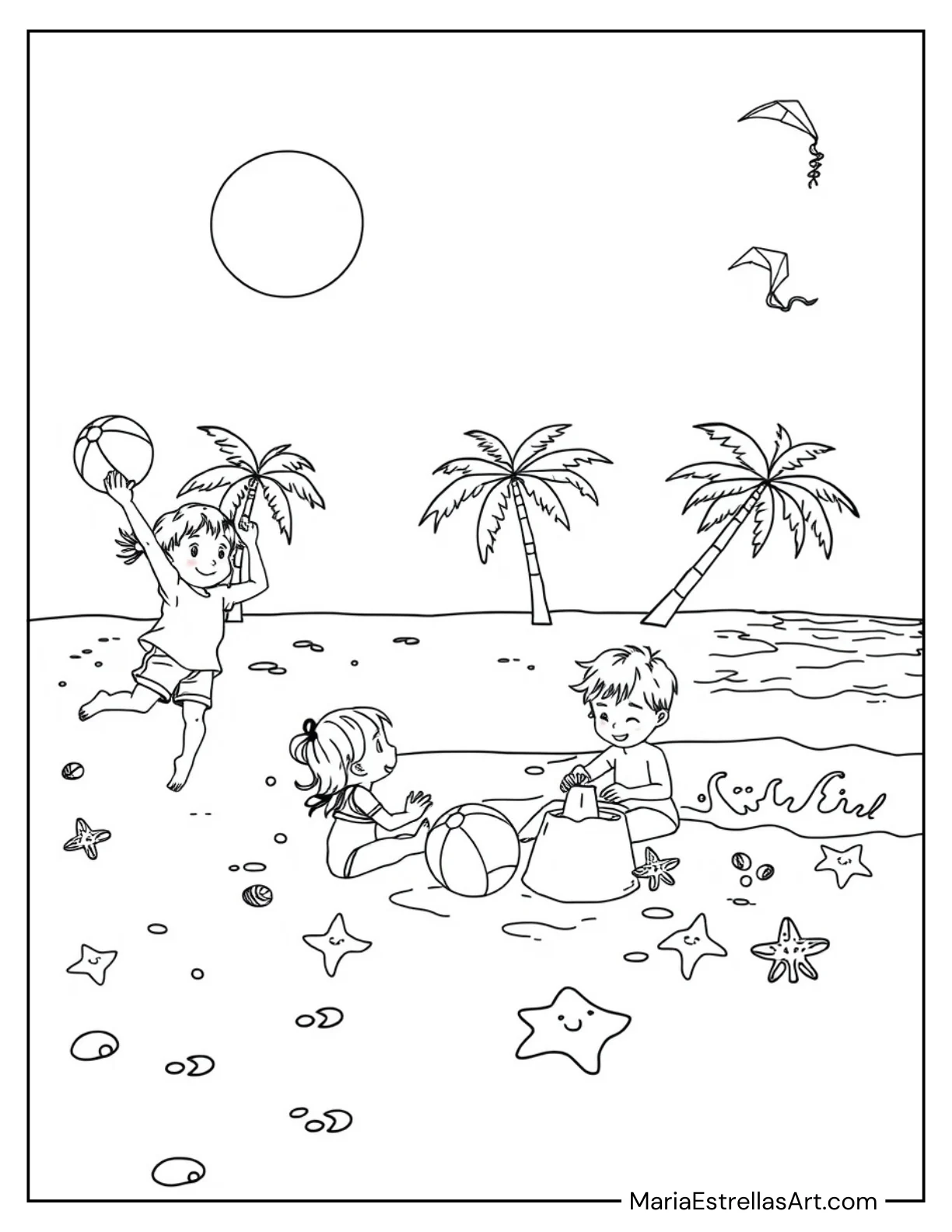 Beach Ball Party Under the Sun for Kids to Color