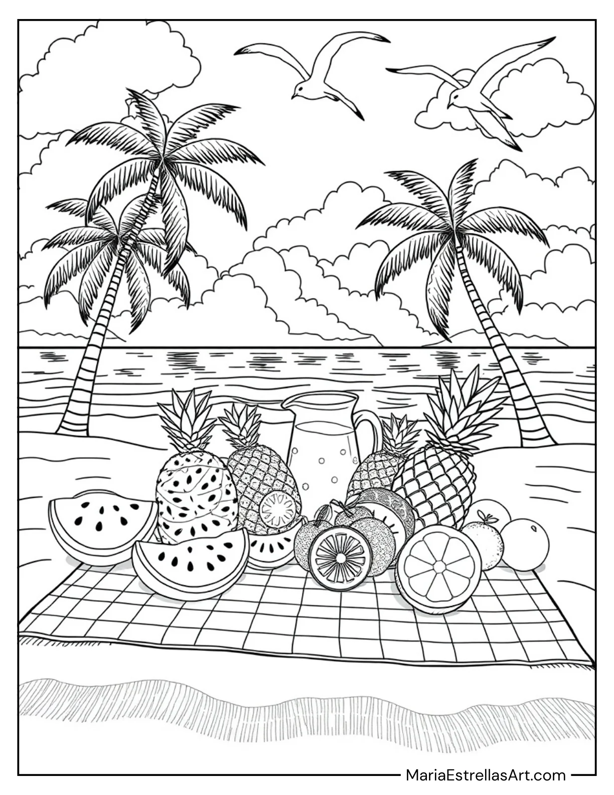 Beach Picnic with Fruit and Lemonade