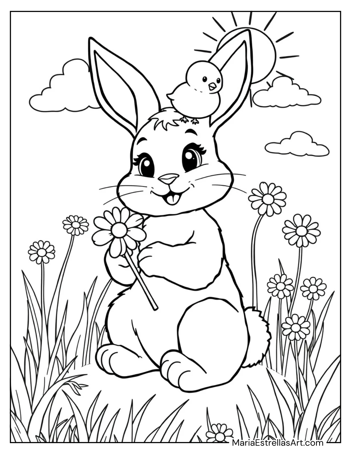 Bunny and Chick Best Friends Coloring Page