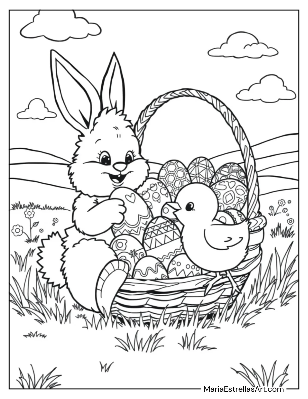 Bunny and Chick Sharing an Easter Basket