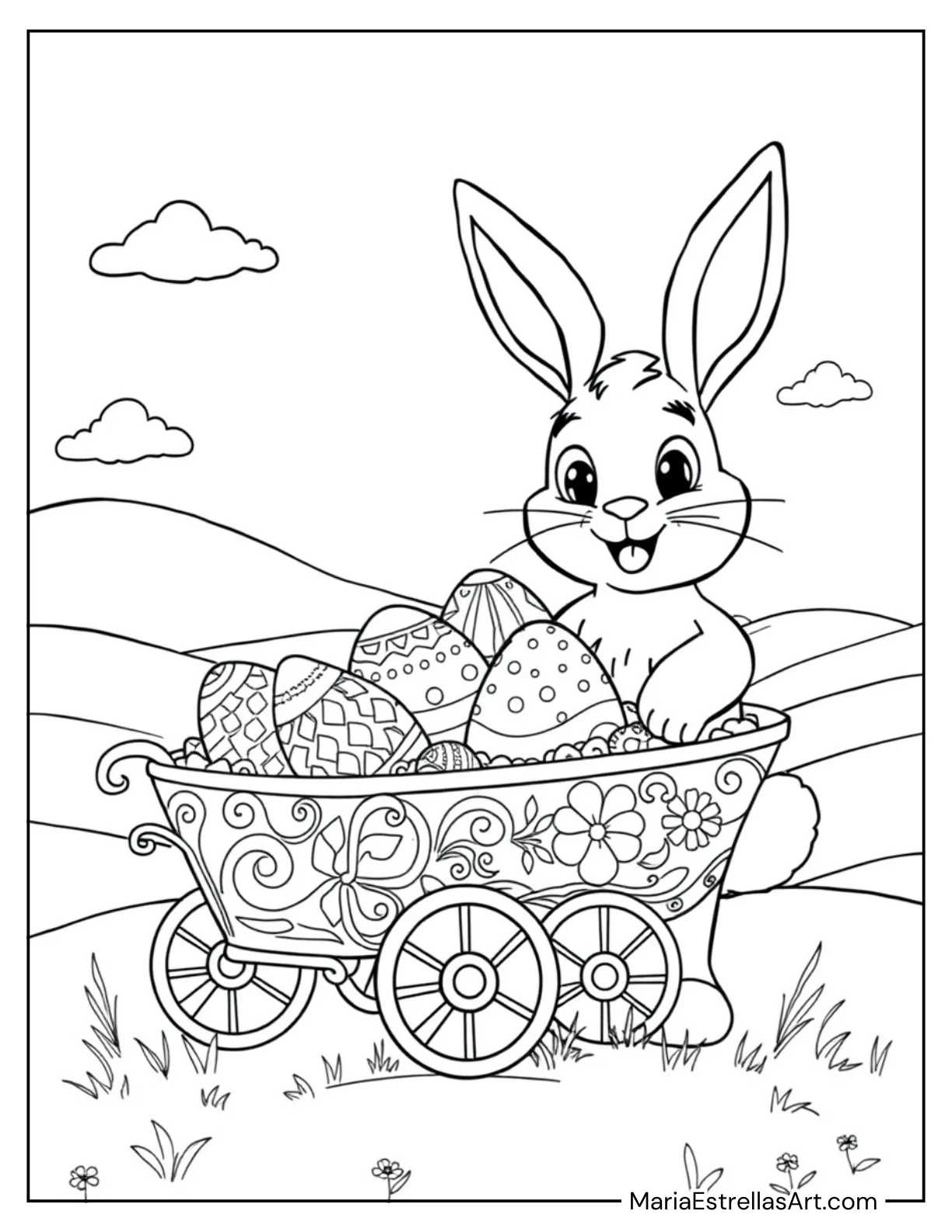 Bunny with a Decorated Egg Cart