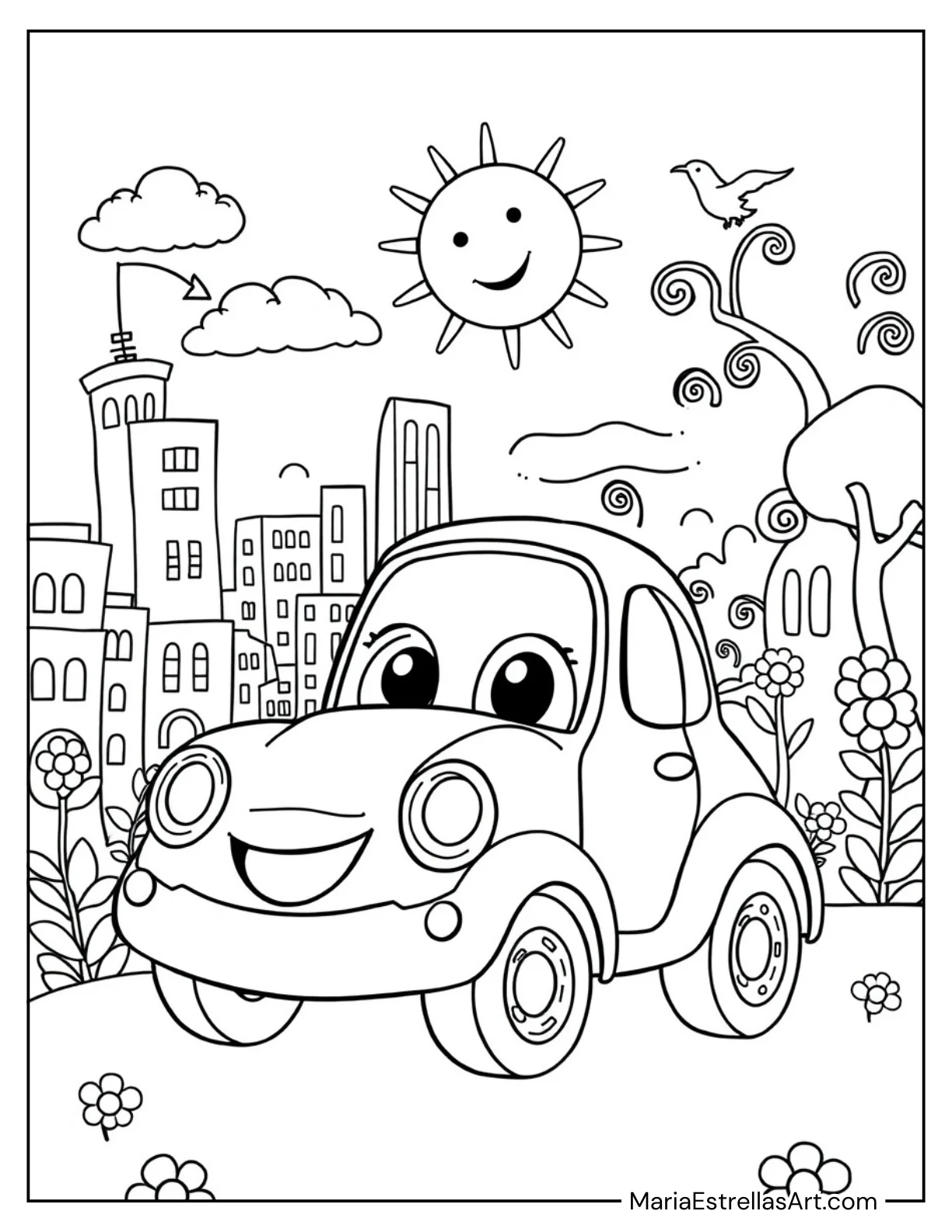 Cartoon Car With Big Eyes to Color for Kids