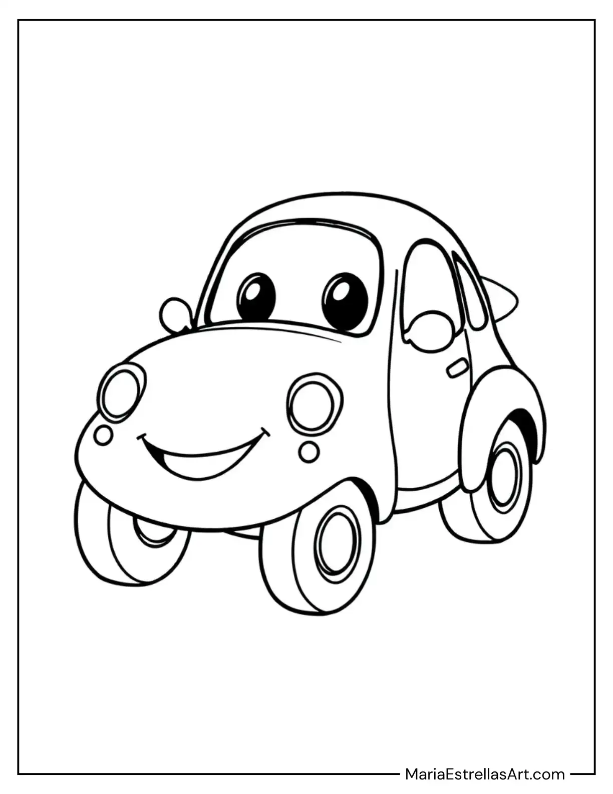 Cartoon Car With Rounded Wheels Coloring Sheet