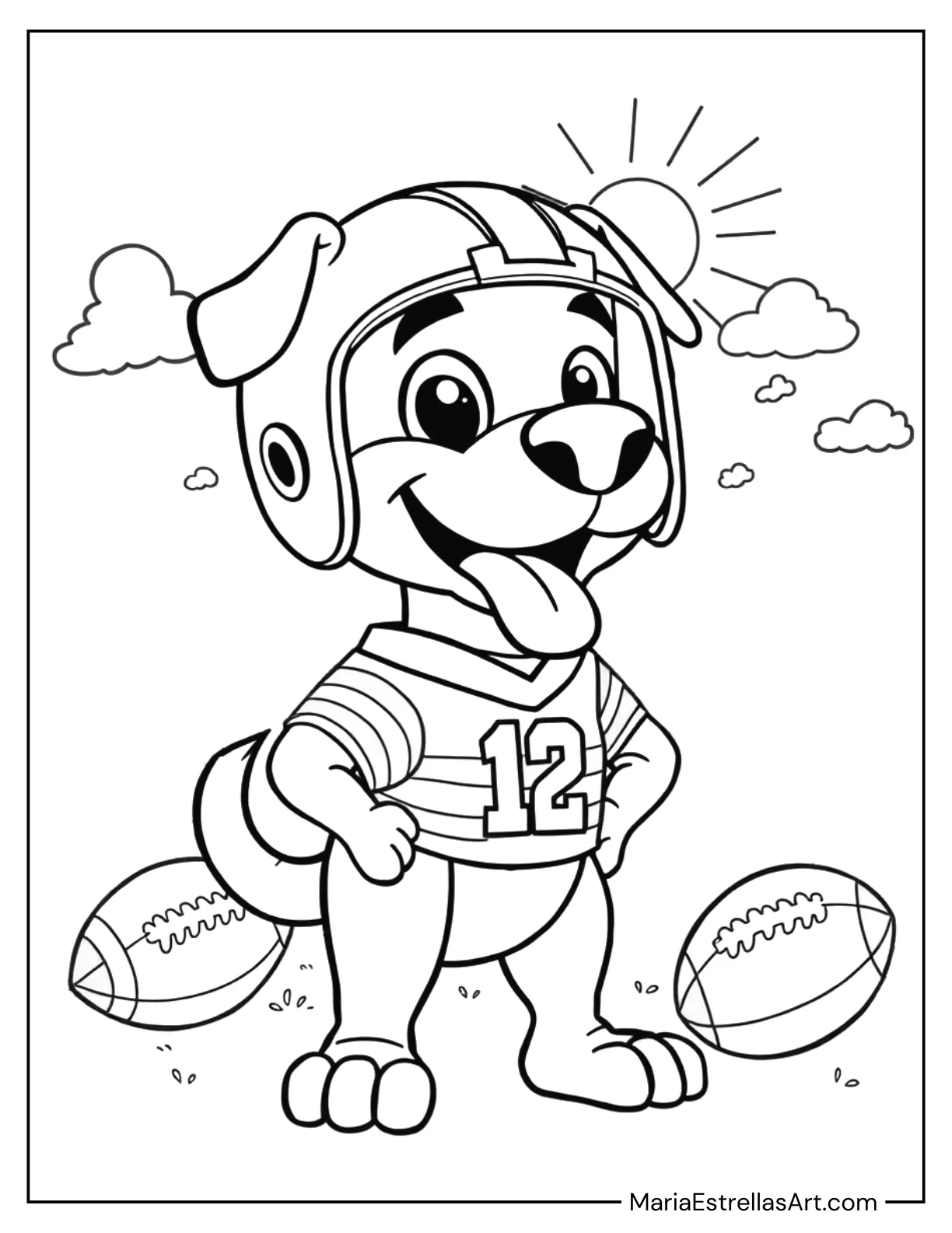 Cartoon Dog Dressed as a Football Player Coloring Sheet