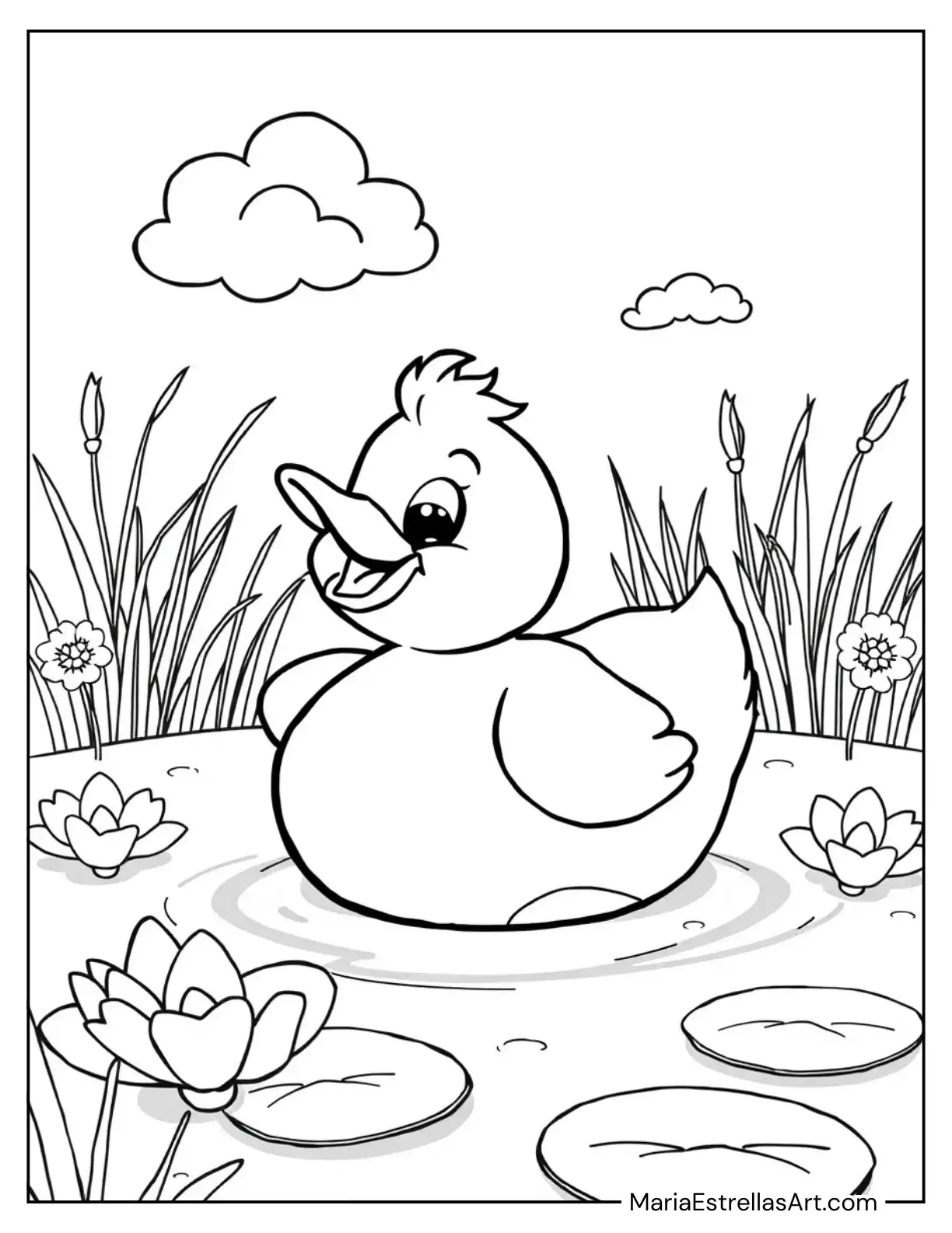 Cartoon Duck Swimming on a Pond