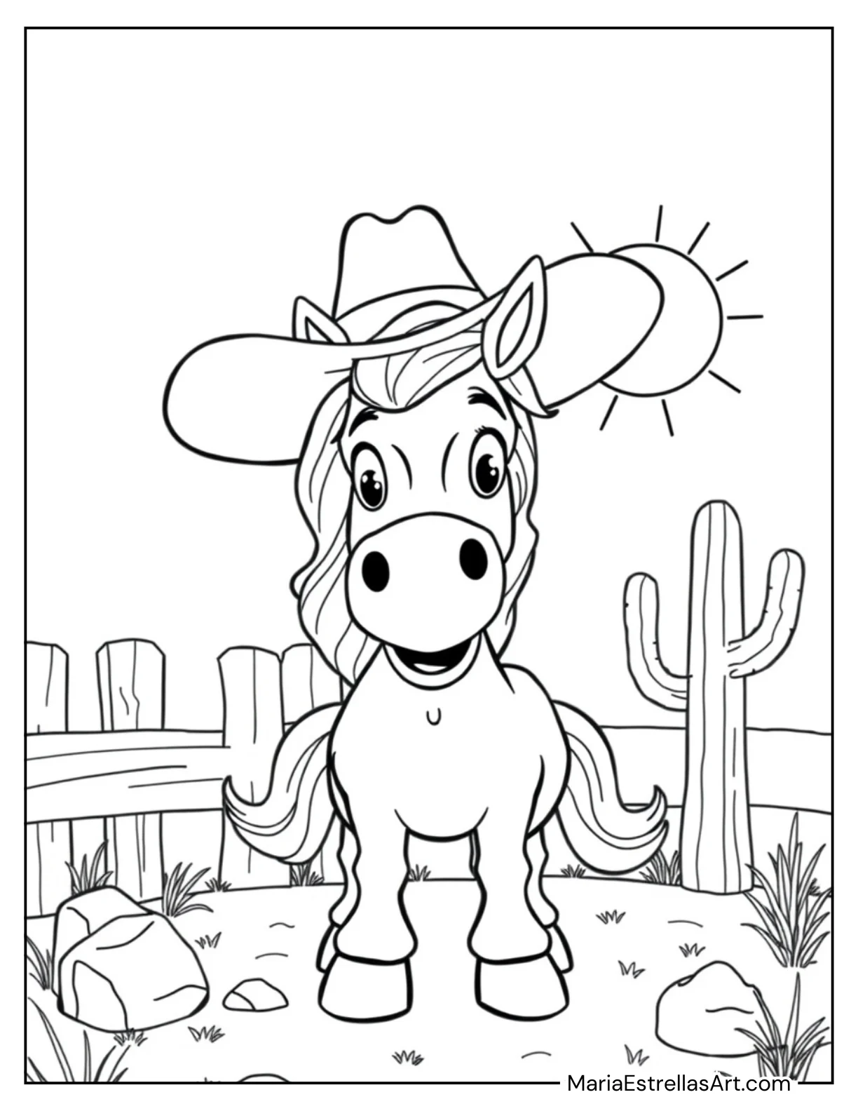 Cartoon Horse Wearing a Cowboy Hat