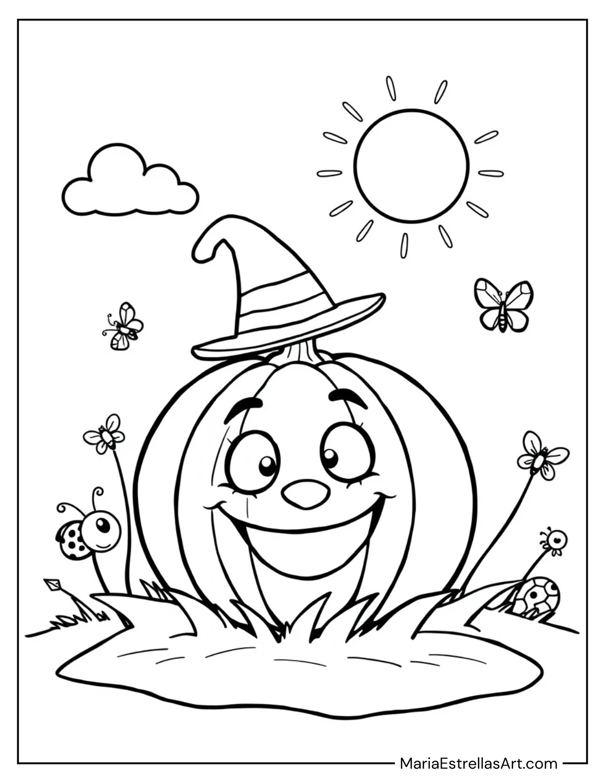 Cartoon Pumpkin With a Tiny Hat Coloring Sheet