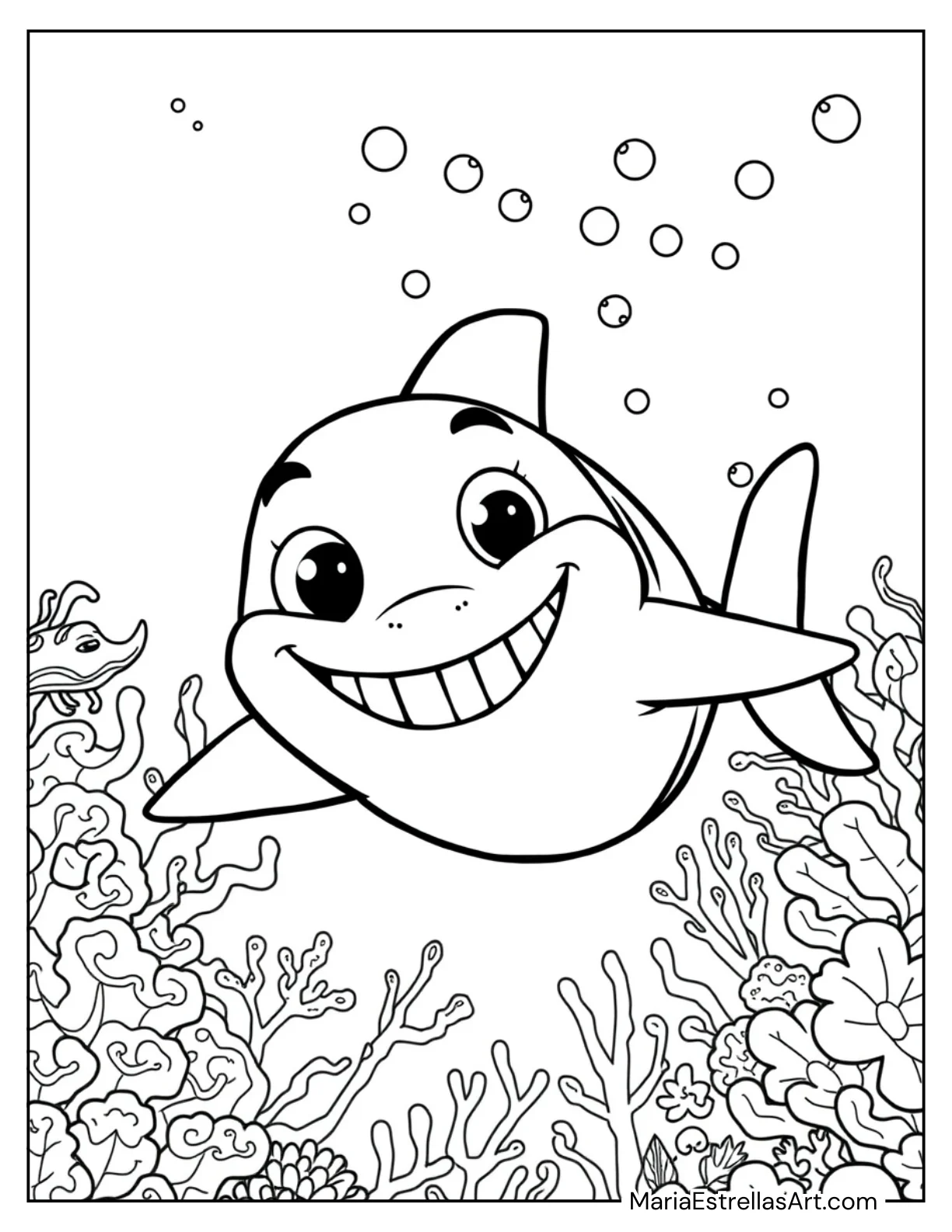 Cartoon Shark With a Big Smile to Color for Kids