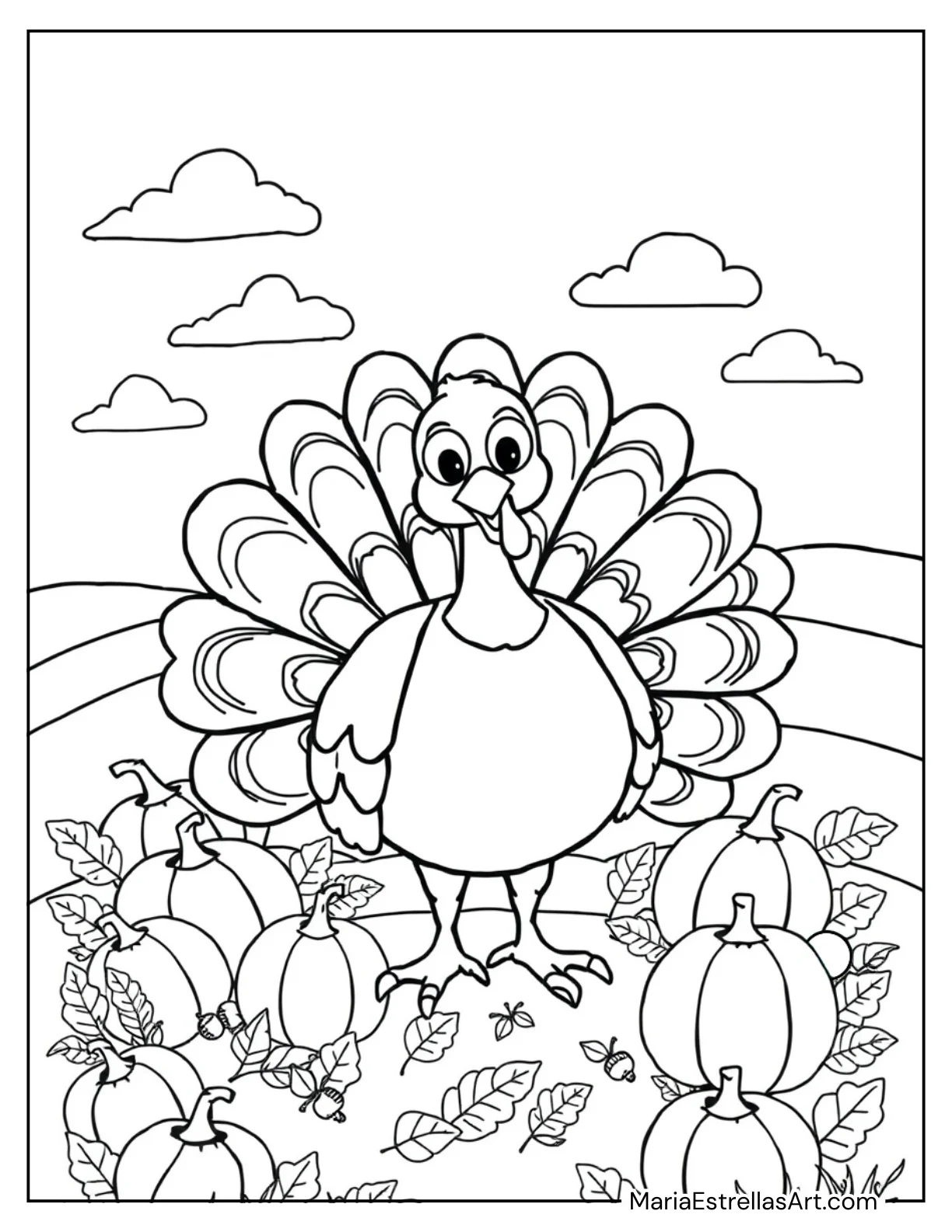 Cartoon Turkey With Feathers to Color for Kids