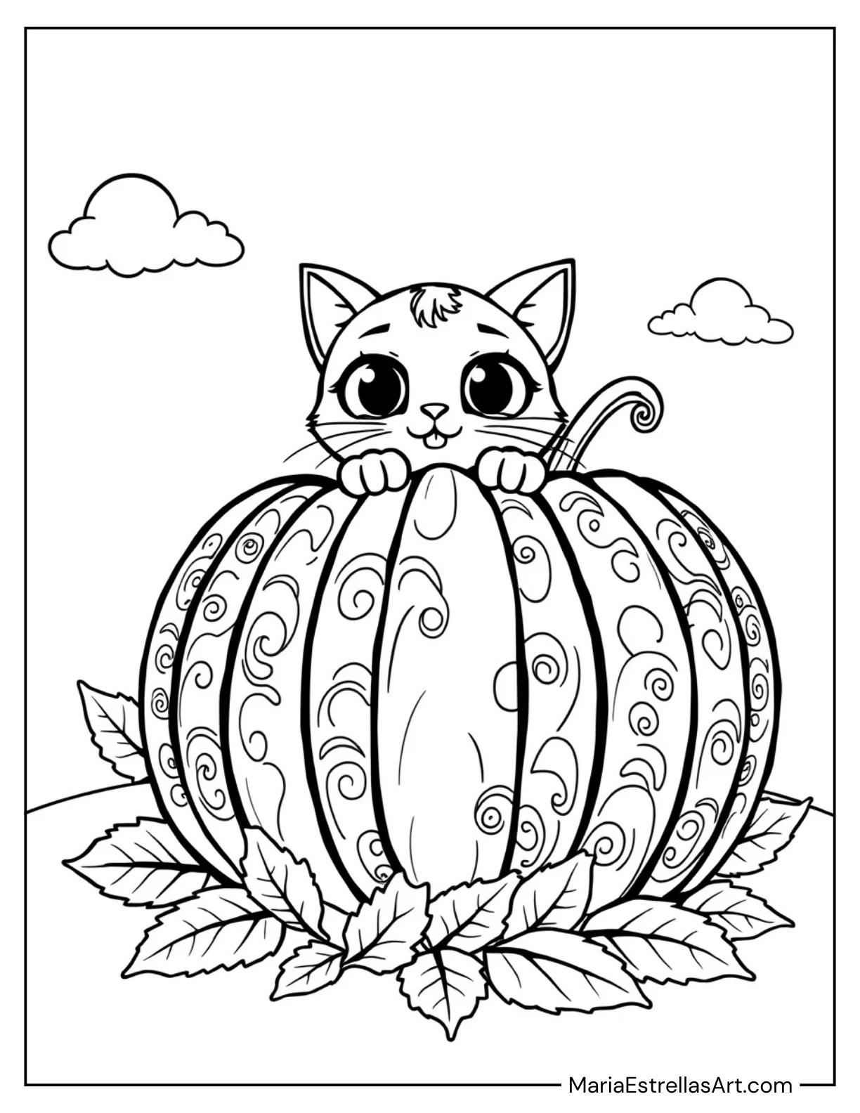 Chibi Cat Popping Out of a Pumpkin