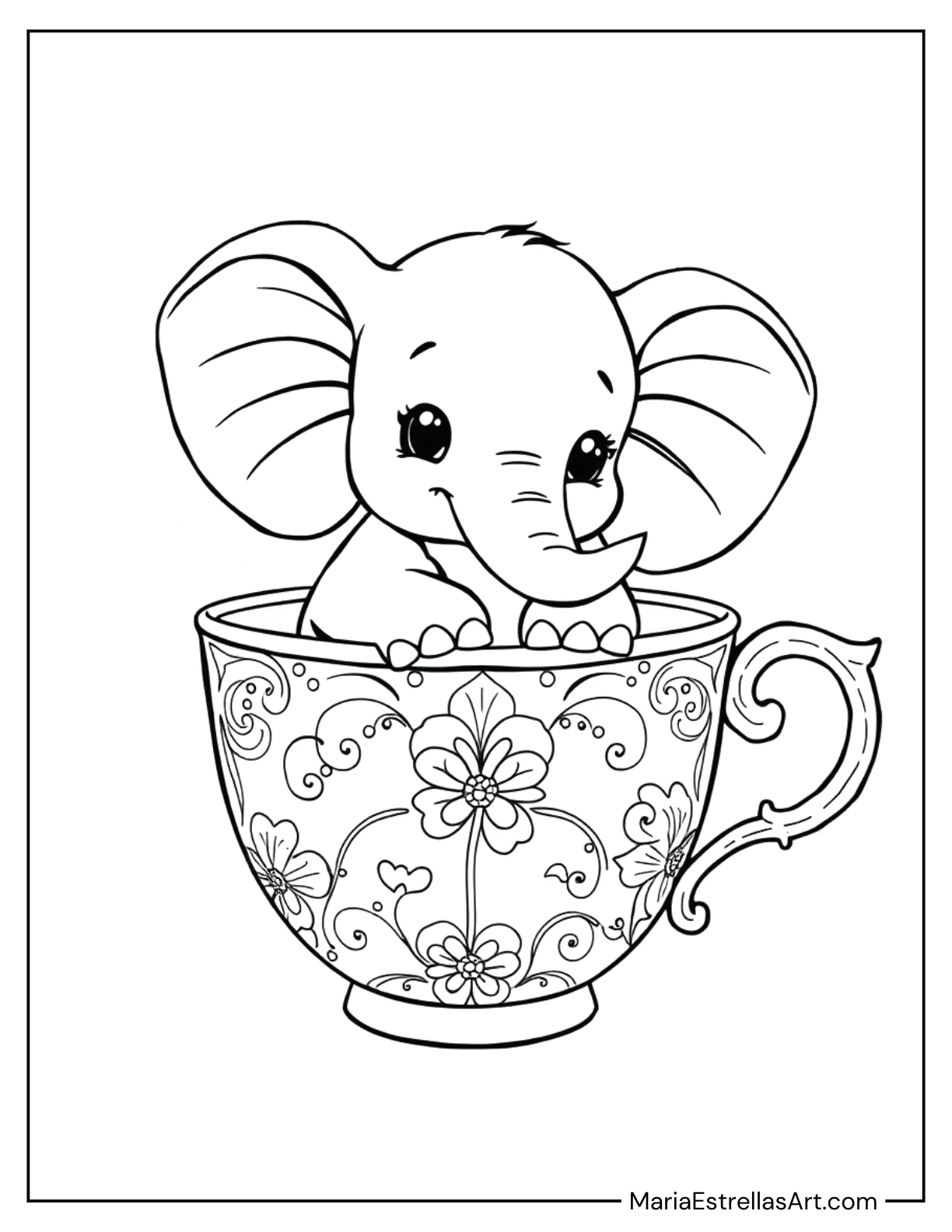 Chibi Elephant Sitting in a Teacup