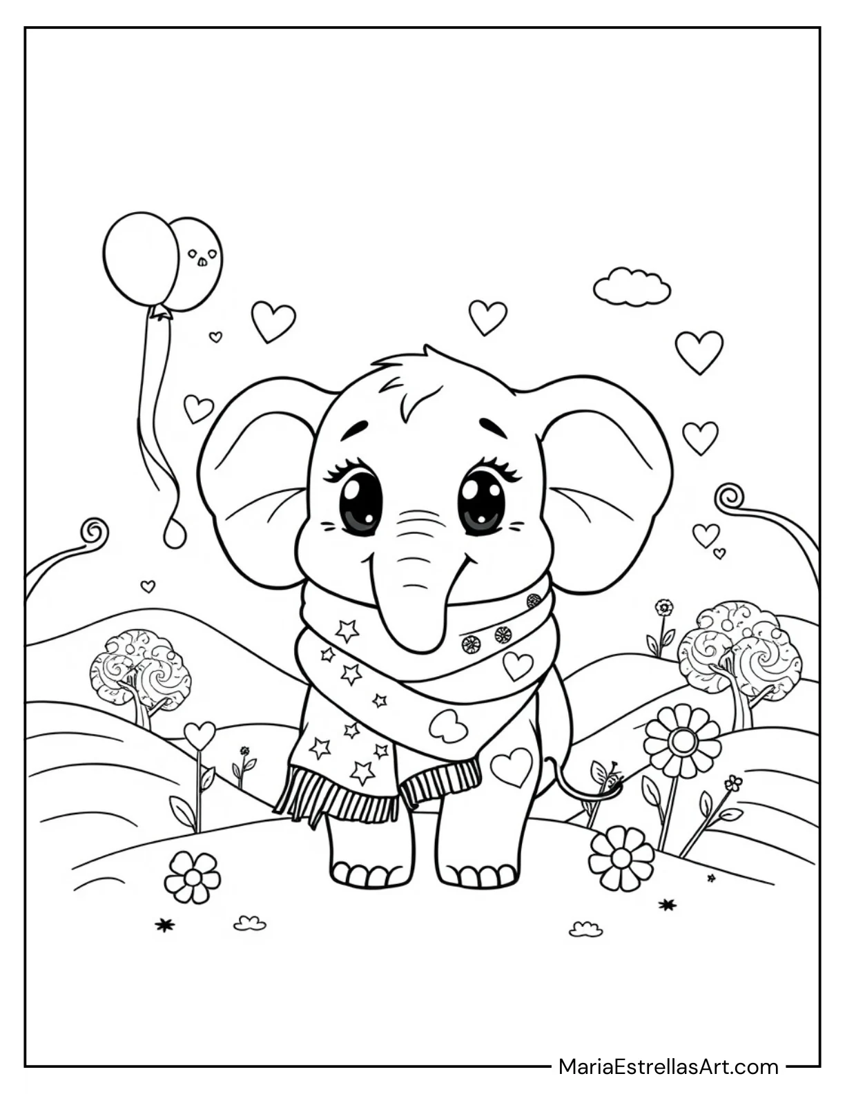 Chibi Elephant Wrapped in a Cozy Scarf