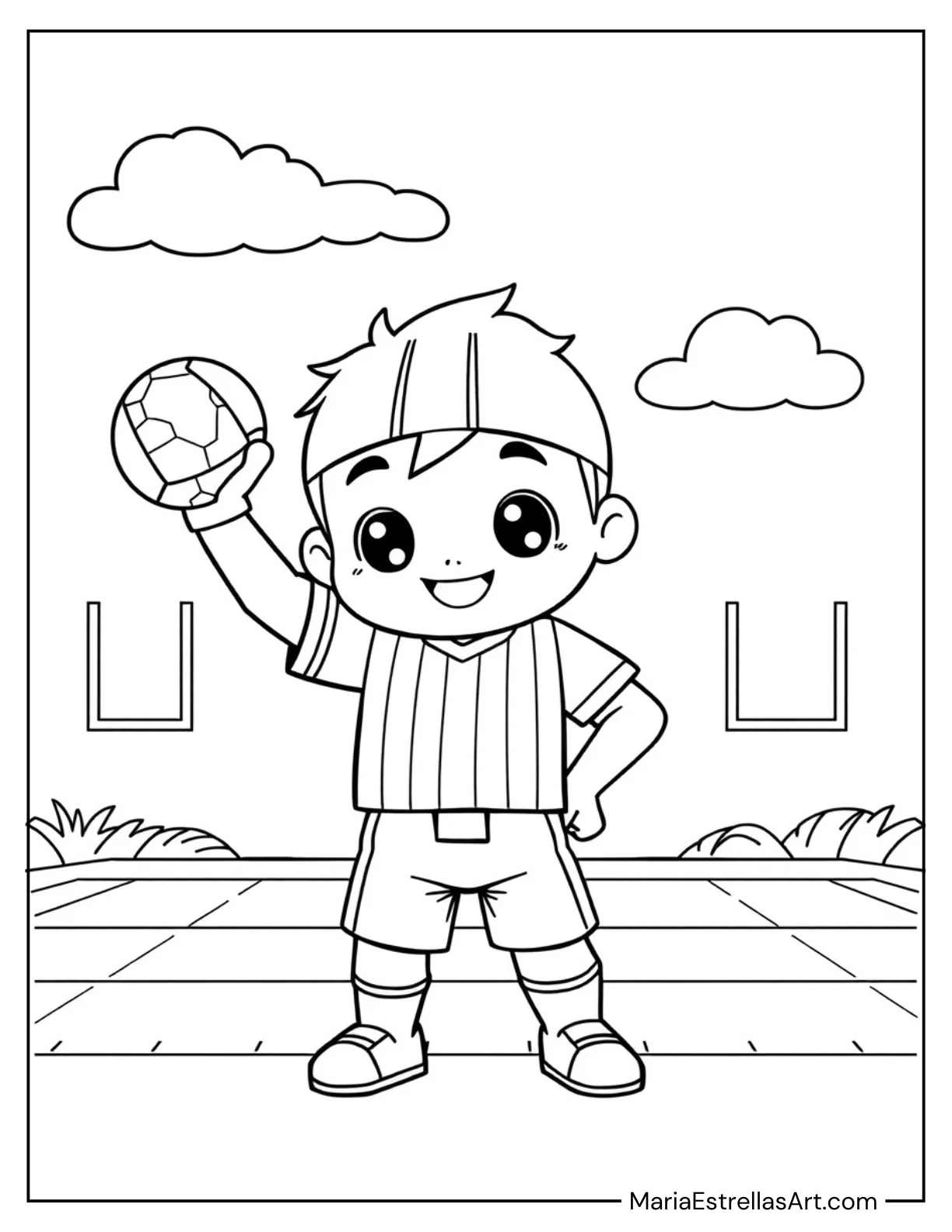 Chibi Football Player Holding a Ball and Waving