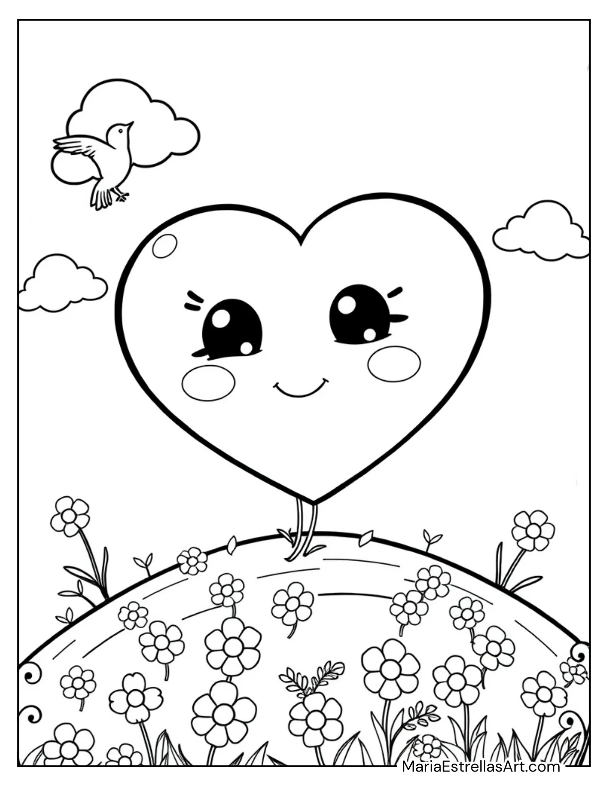 Chibi Heart With a Cute Smile Coloring Sheet