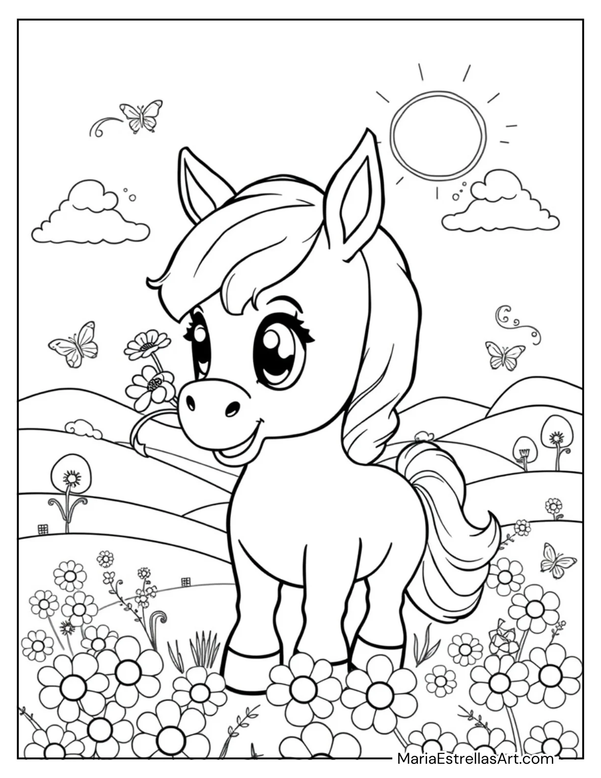 Chibi Horse Holding a Flower in Its Mouth