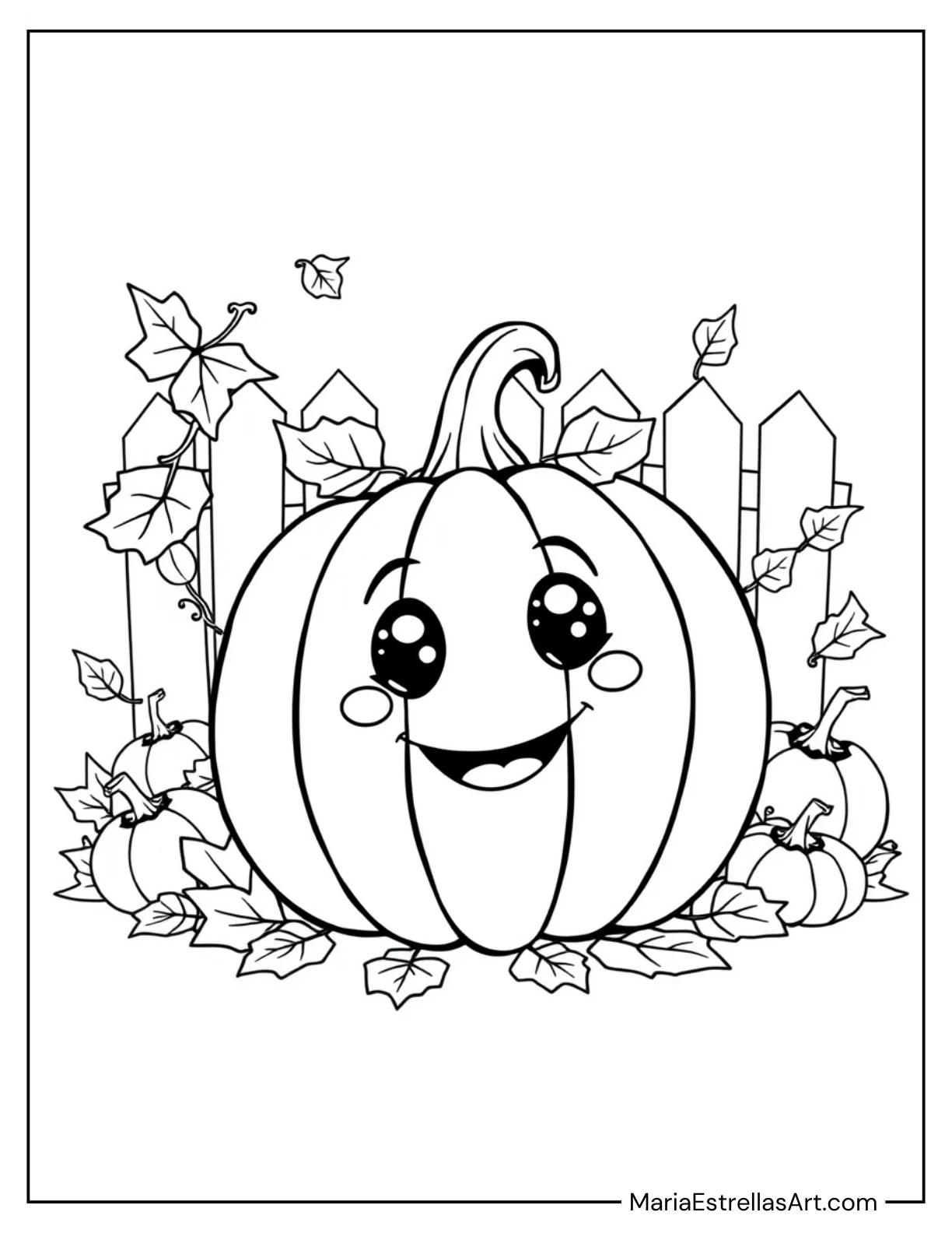 Chibi Pumpkin With a Happy Face Coloring Page