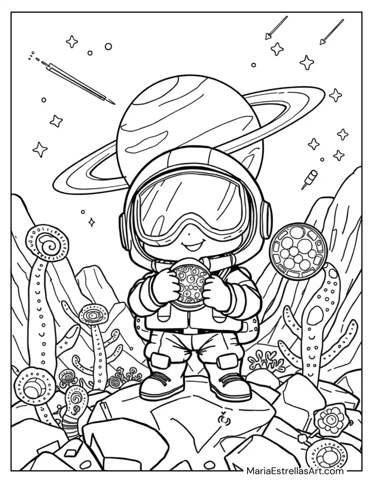 Chibi Space Explorer Discovering Alien Worlds With Cool Gadgets