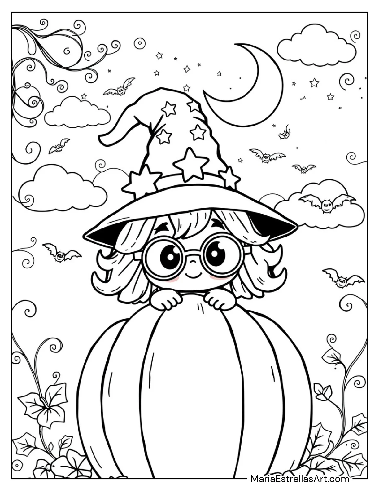 Chibi Witch Hiding Behind a Pumpkin