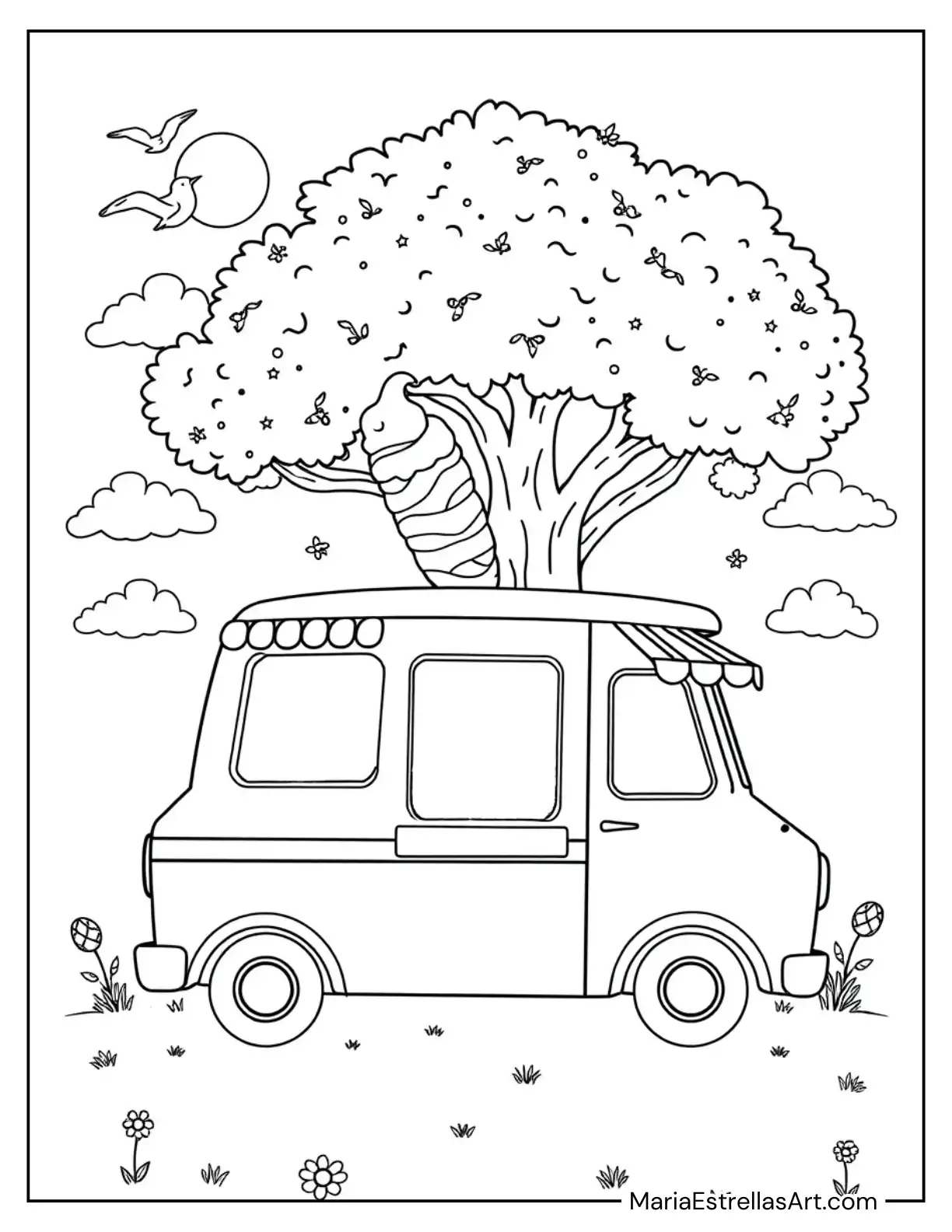 Chill Ice Cream Truck on a Summer Day to Color for Kids