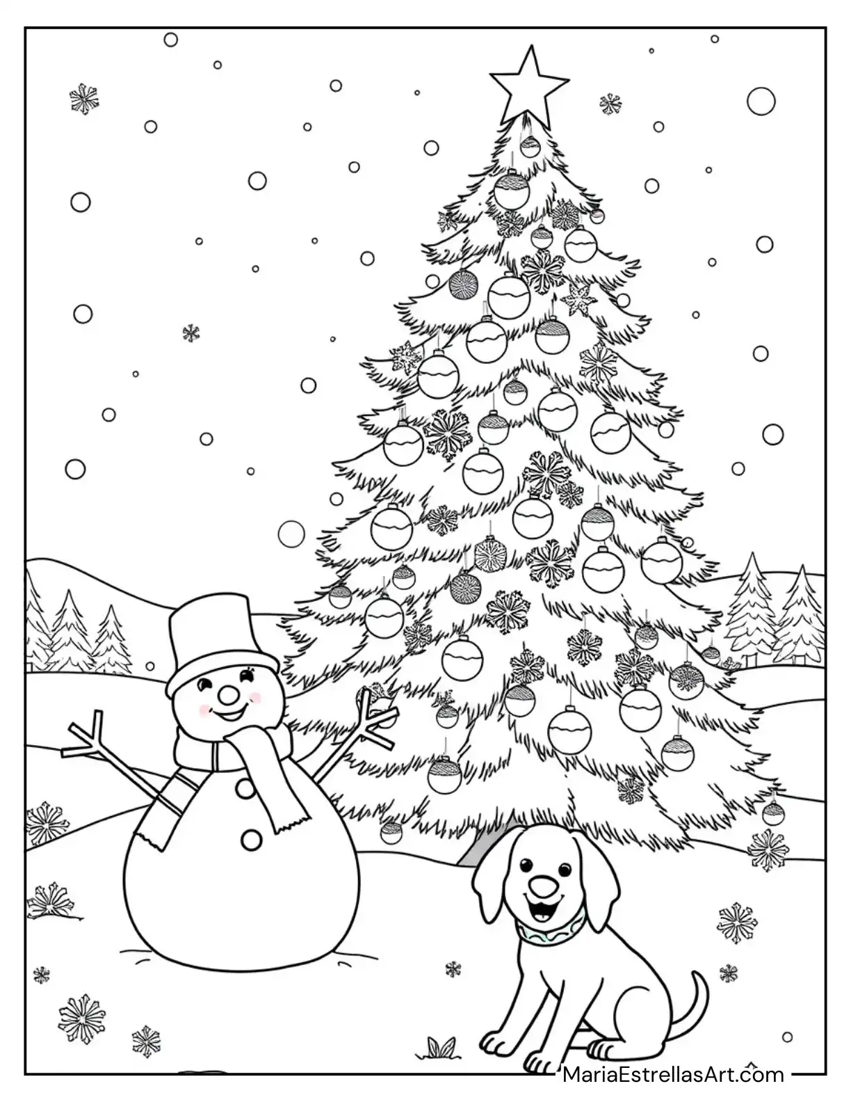 Christmas Tree with Snowman and Dog