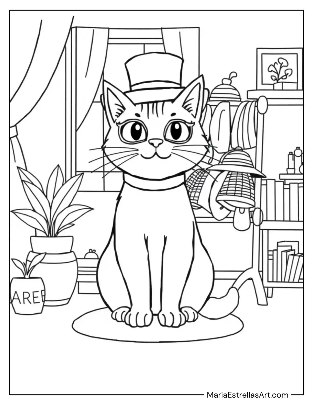 Cool Cat in Stylish Hat for Kids to Color