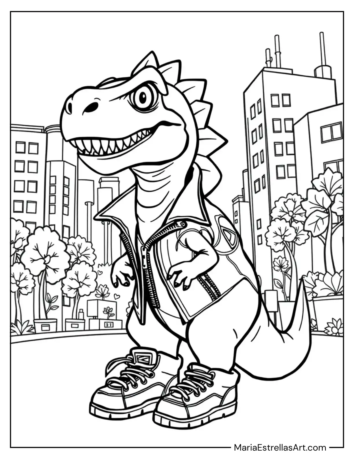 Cool Dino in a Leather Jacket and Sneakers