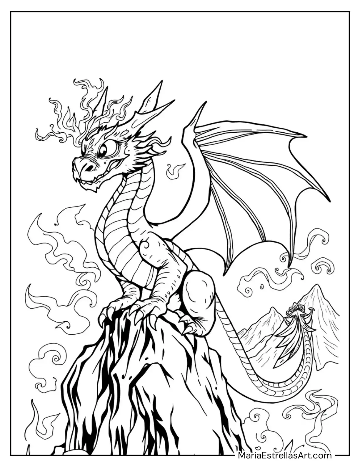 Cool Dragon With Flaming Eyes to Color for Kids