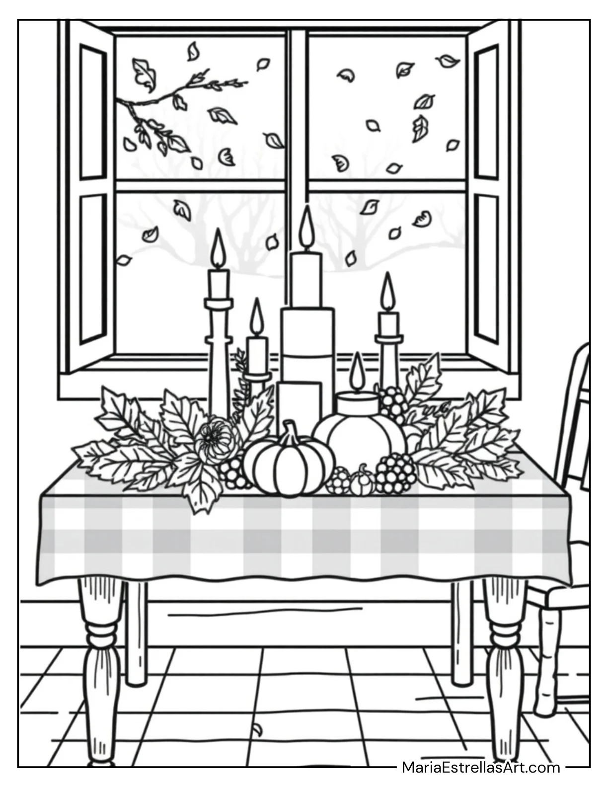 Cozy Fall Candle Display for Kids to Color