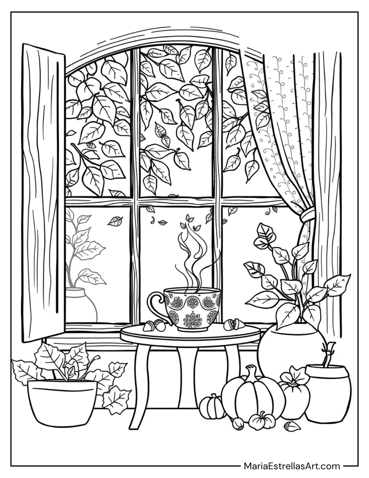 Cozy Fall Window with a Warm Cup