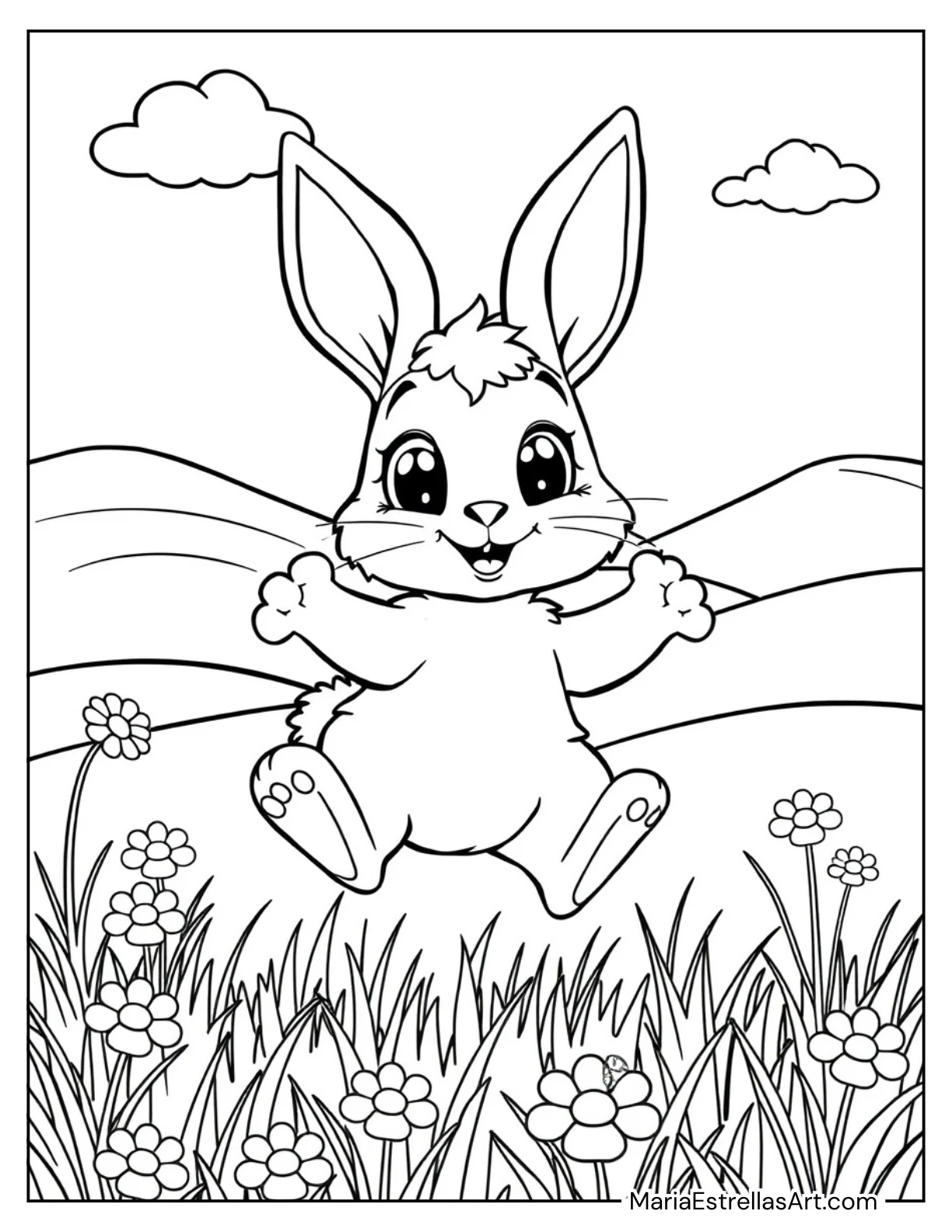 Cute Bouncy Bunny Hopping Cute Animals Coloring Page