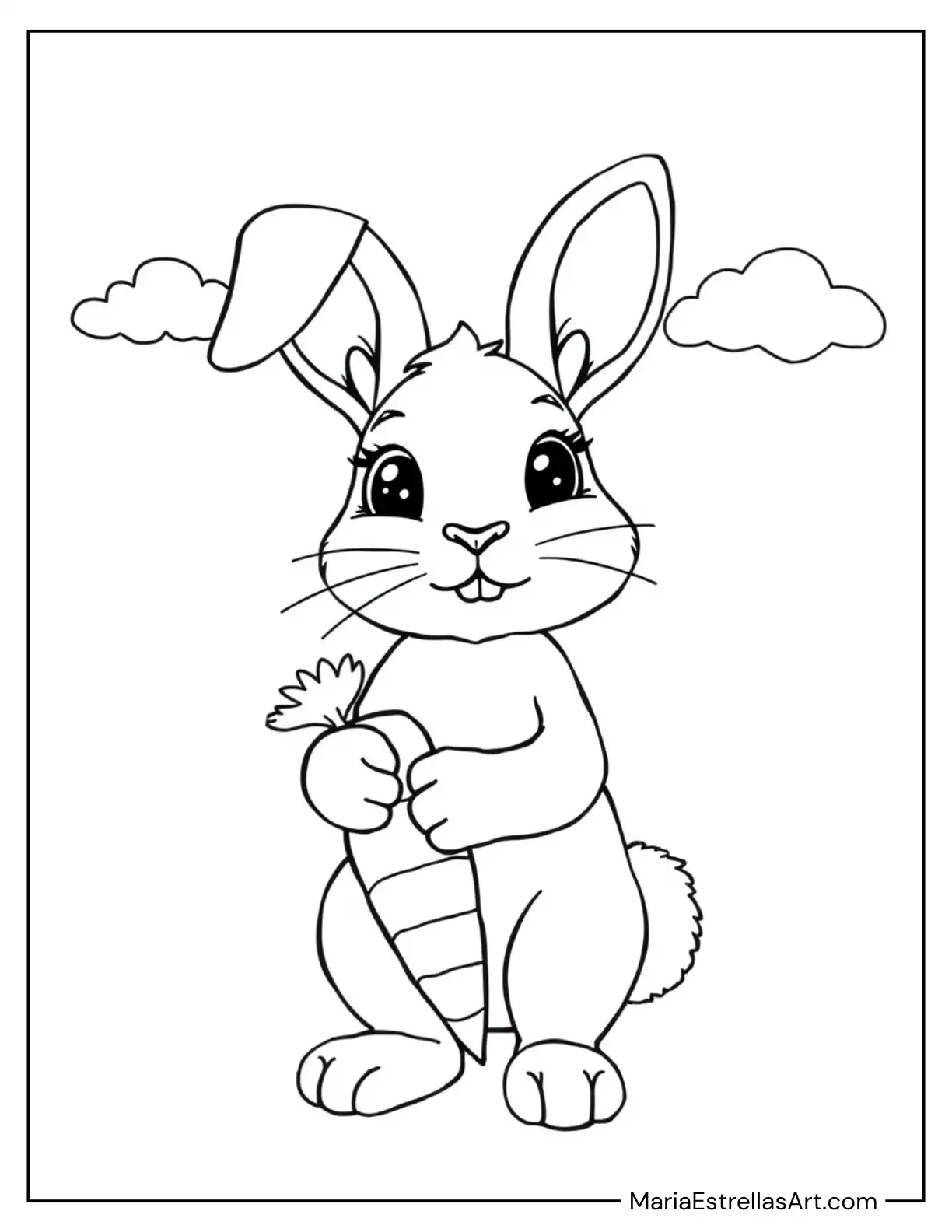 Cute Bunny Holding a Carrot to Color for Kids