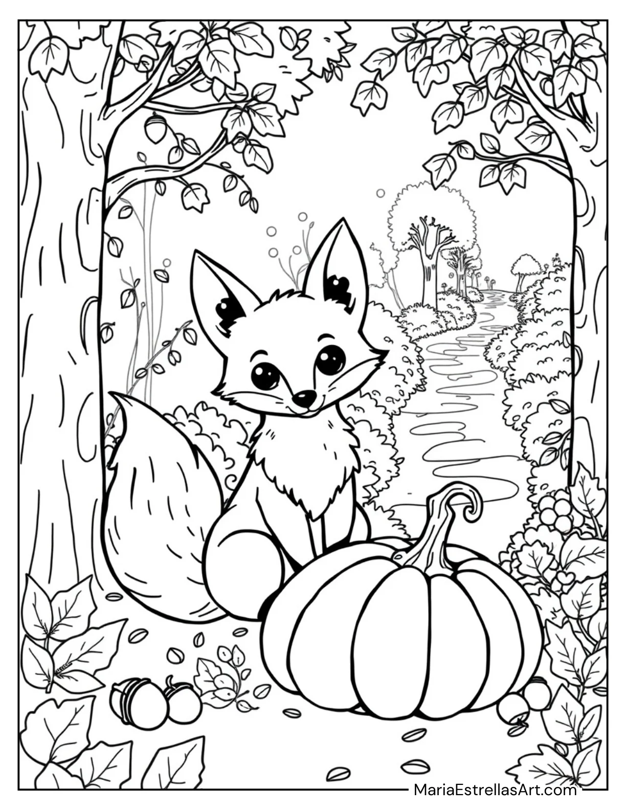 Cute Fox in an Autumn Forest With a Pumpkin