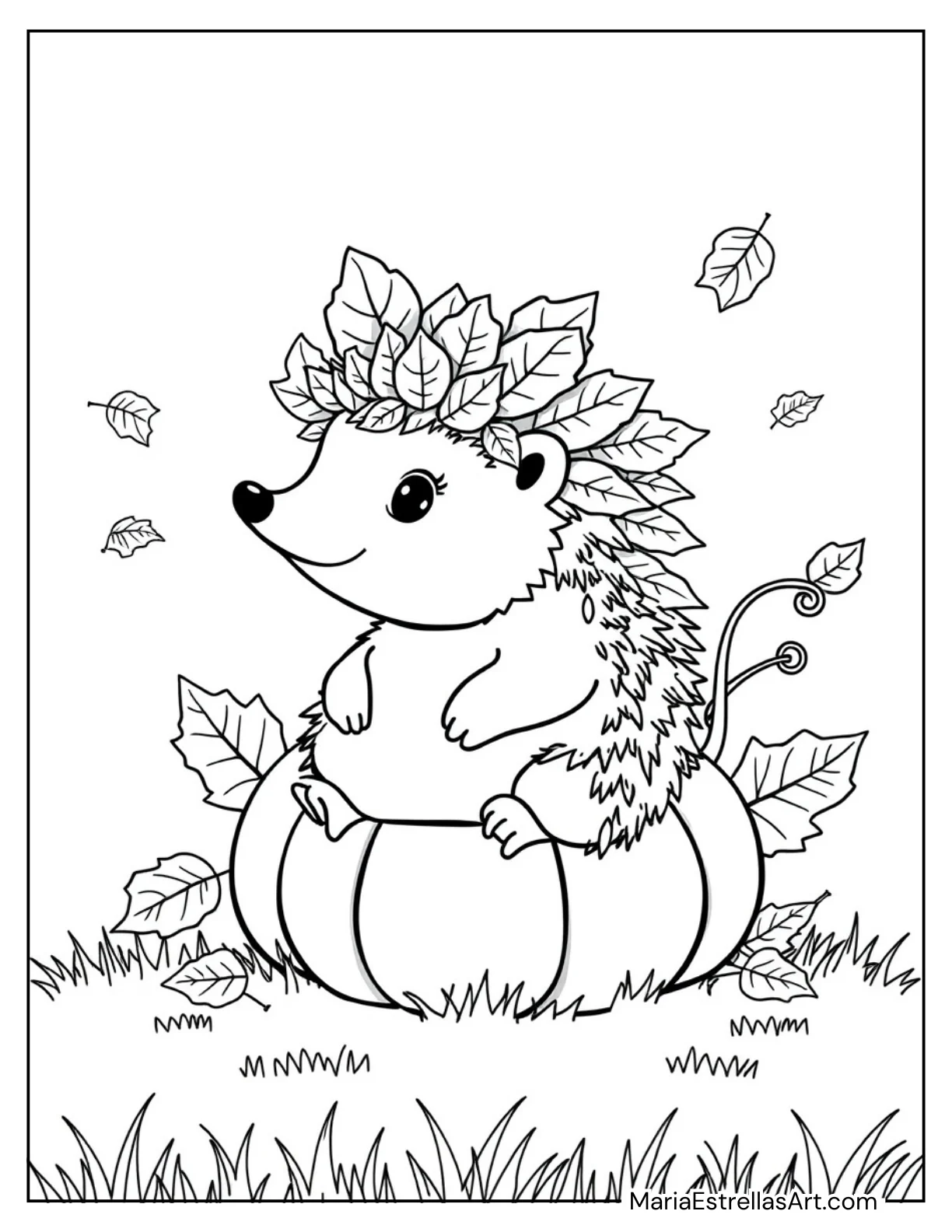 Cute Hedgehog With a Pumpkin and a Leaf Crown