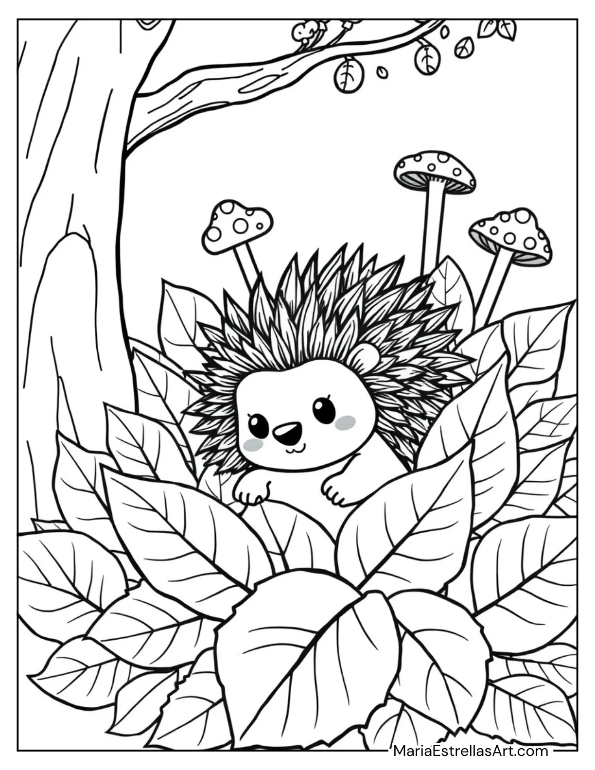 Cute Hedgehog in a Leaf Pile