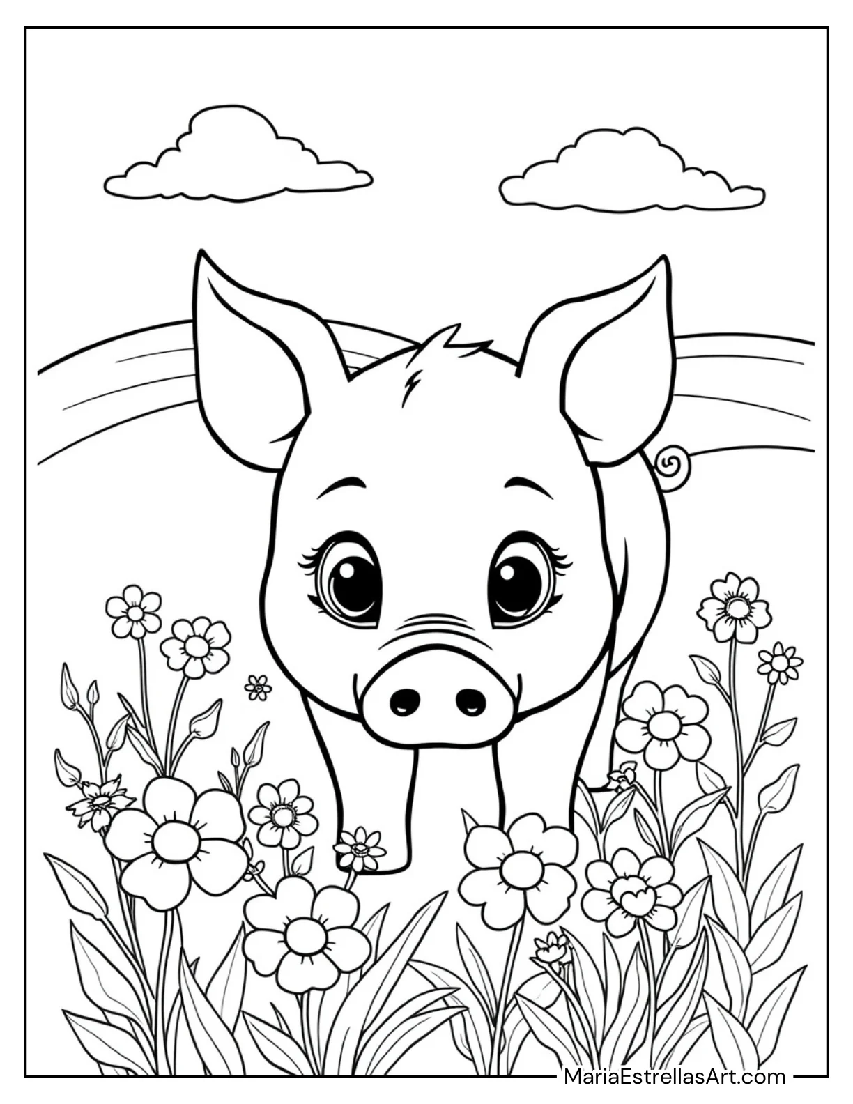 Cute Piglet Sniffing Coloring Page