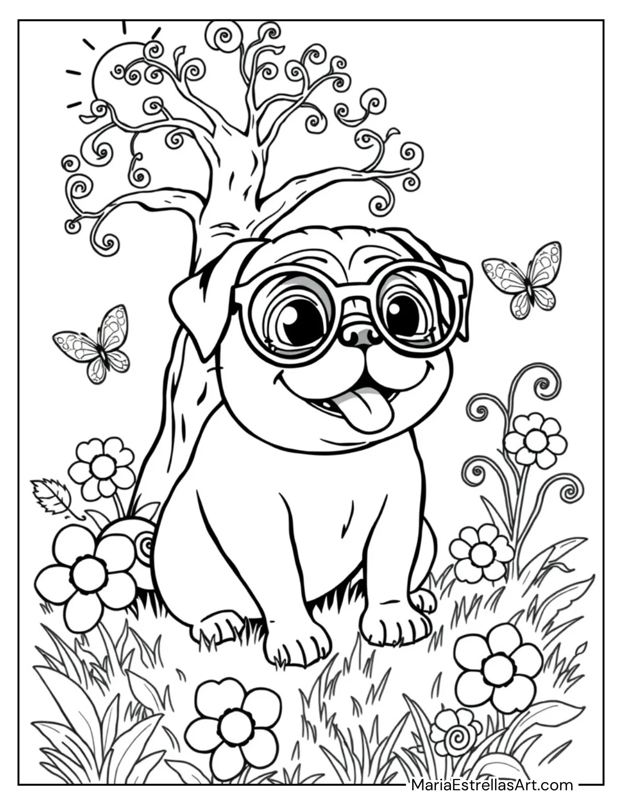 Cute Pug with Glasses