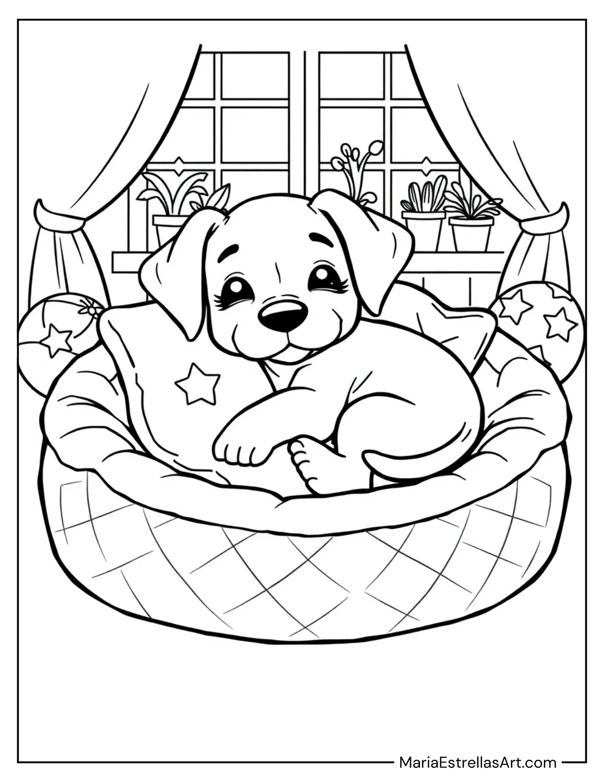 Cute Puppy Taking a Nap for Kids to Color