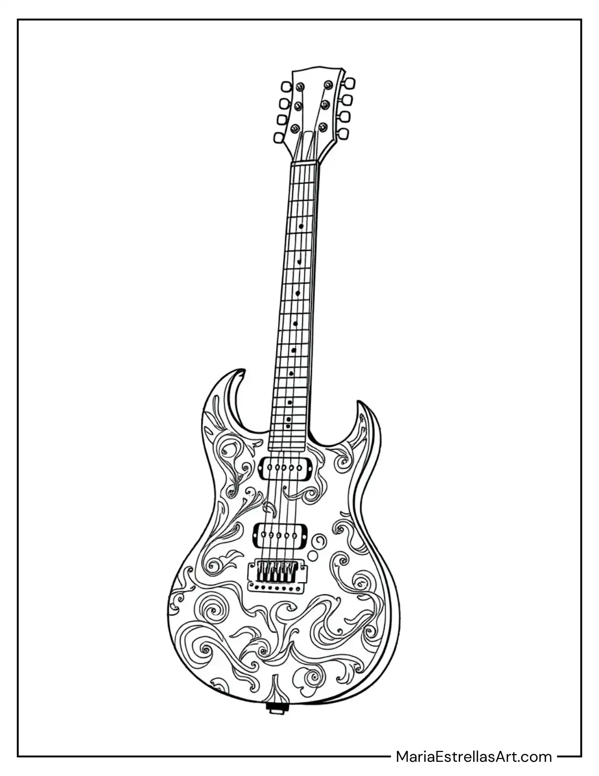 Electric Guitar With Flame Details and Cool Patterns