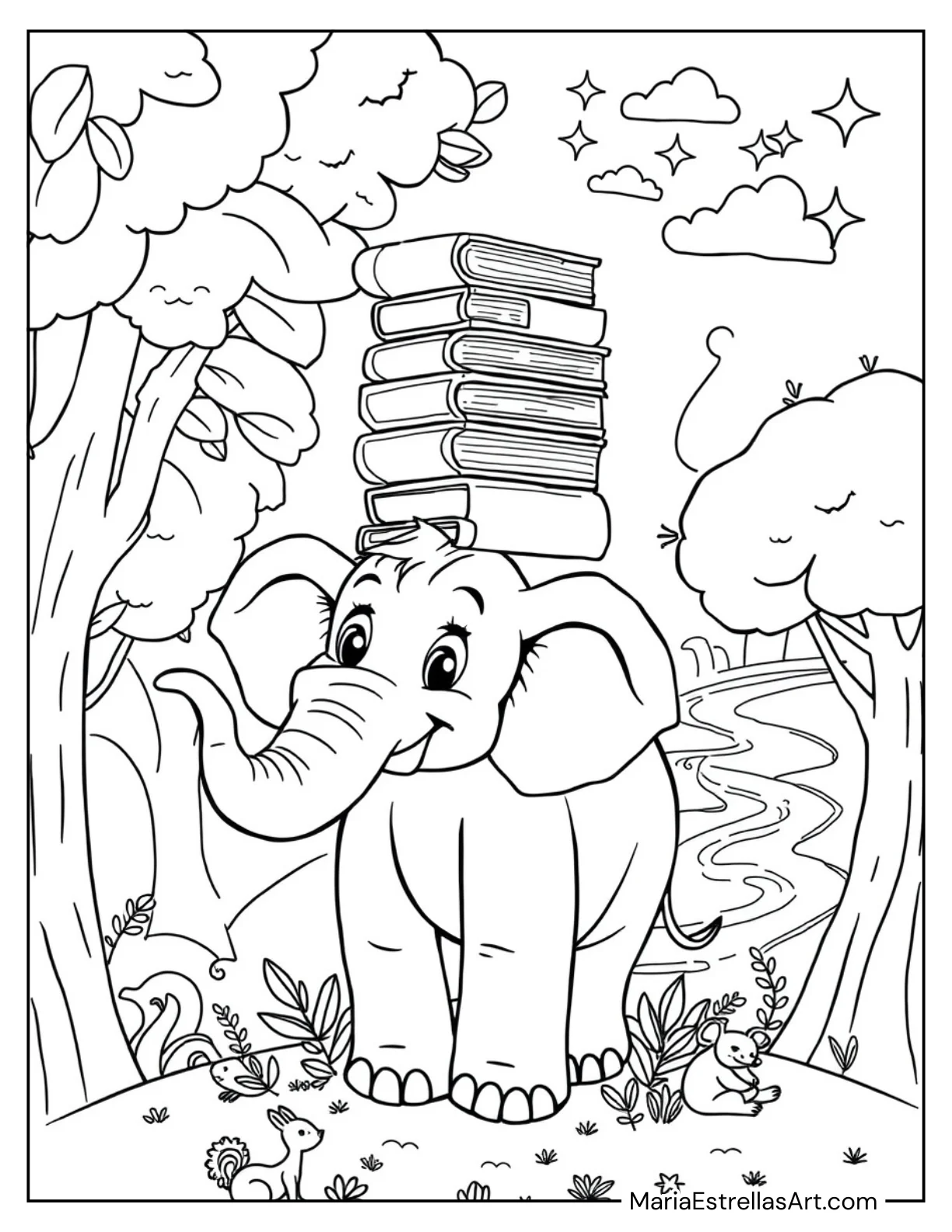 Elephant Carrying a Stack of Books