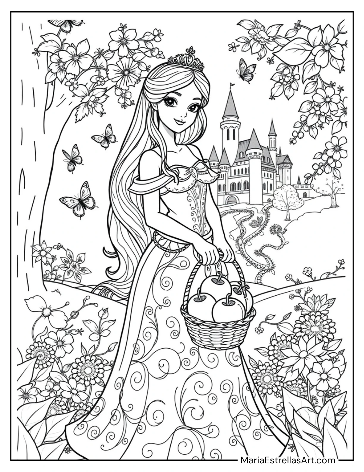 Fairytale Princess Holding a Basket of Apples