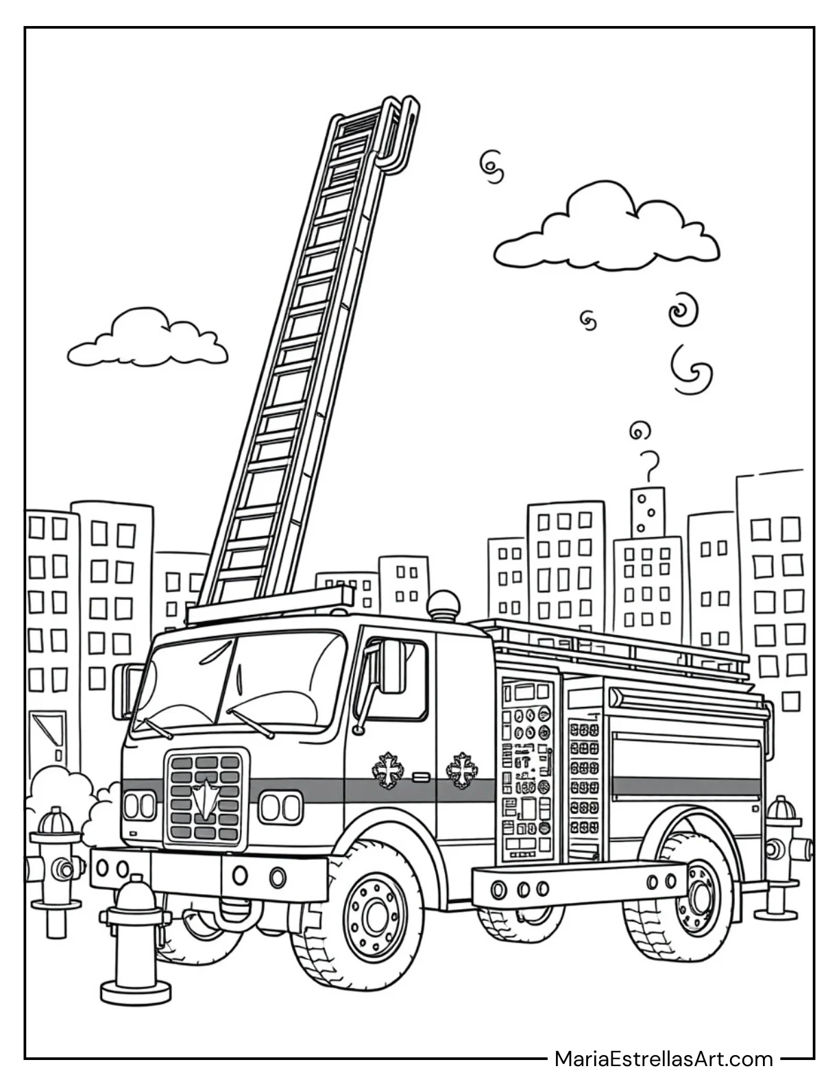 Fire Truck With a Ladder Coloring Page