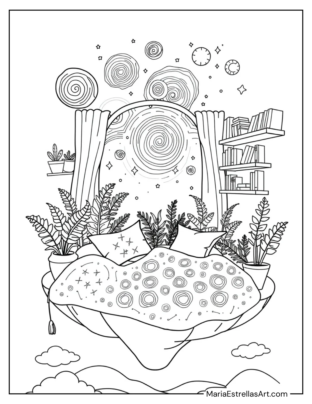 Floating Cosmic Room With a Bed, and Plants