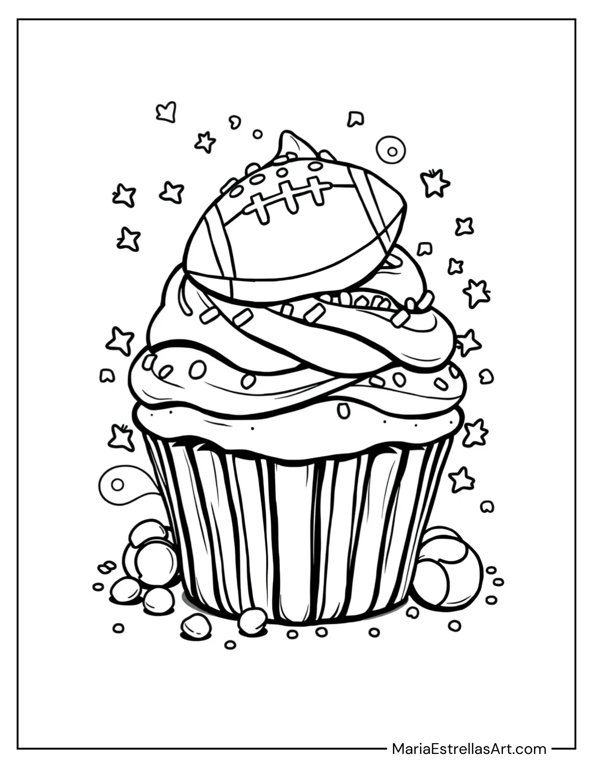 Football Design on a Cupcake With Sprinkles