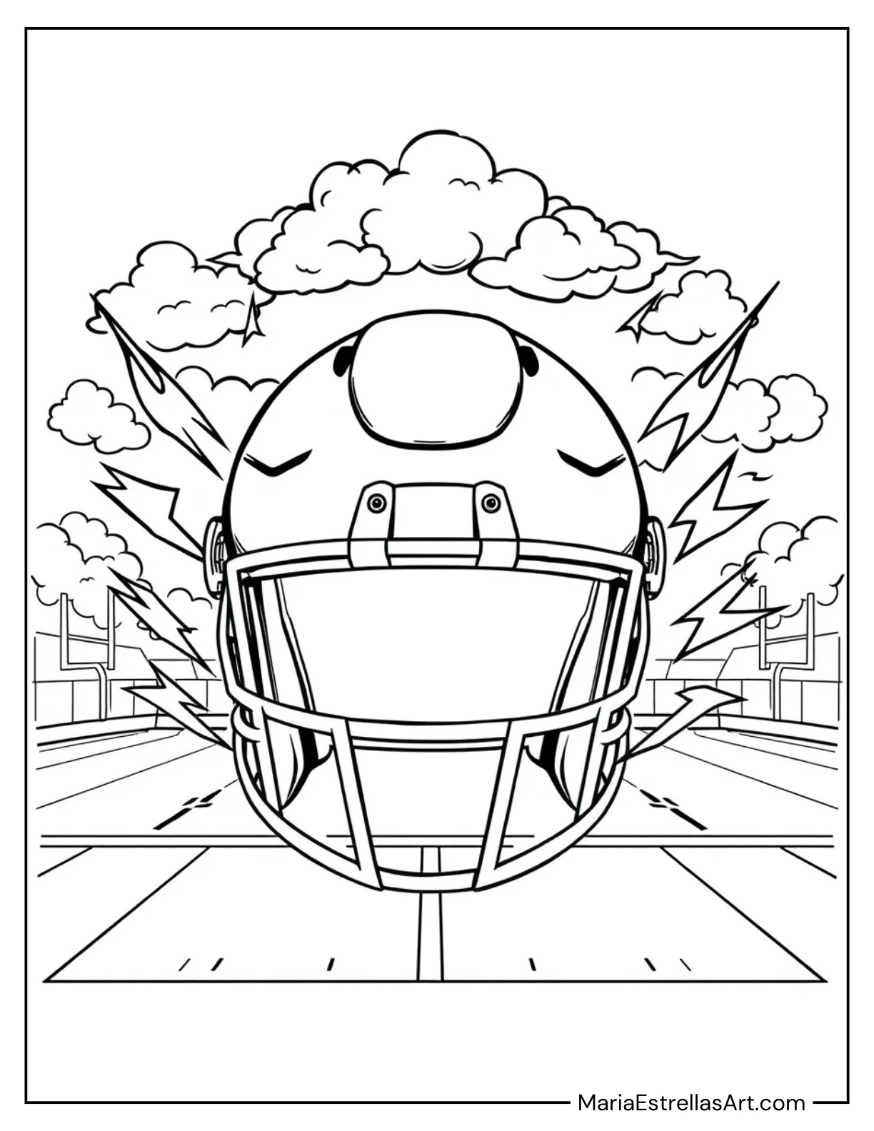 Football Helmet With Lightning Bolts to Color for Kids