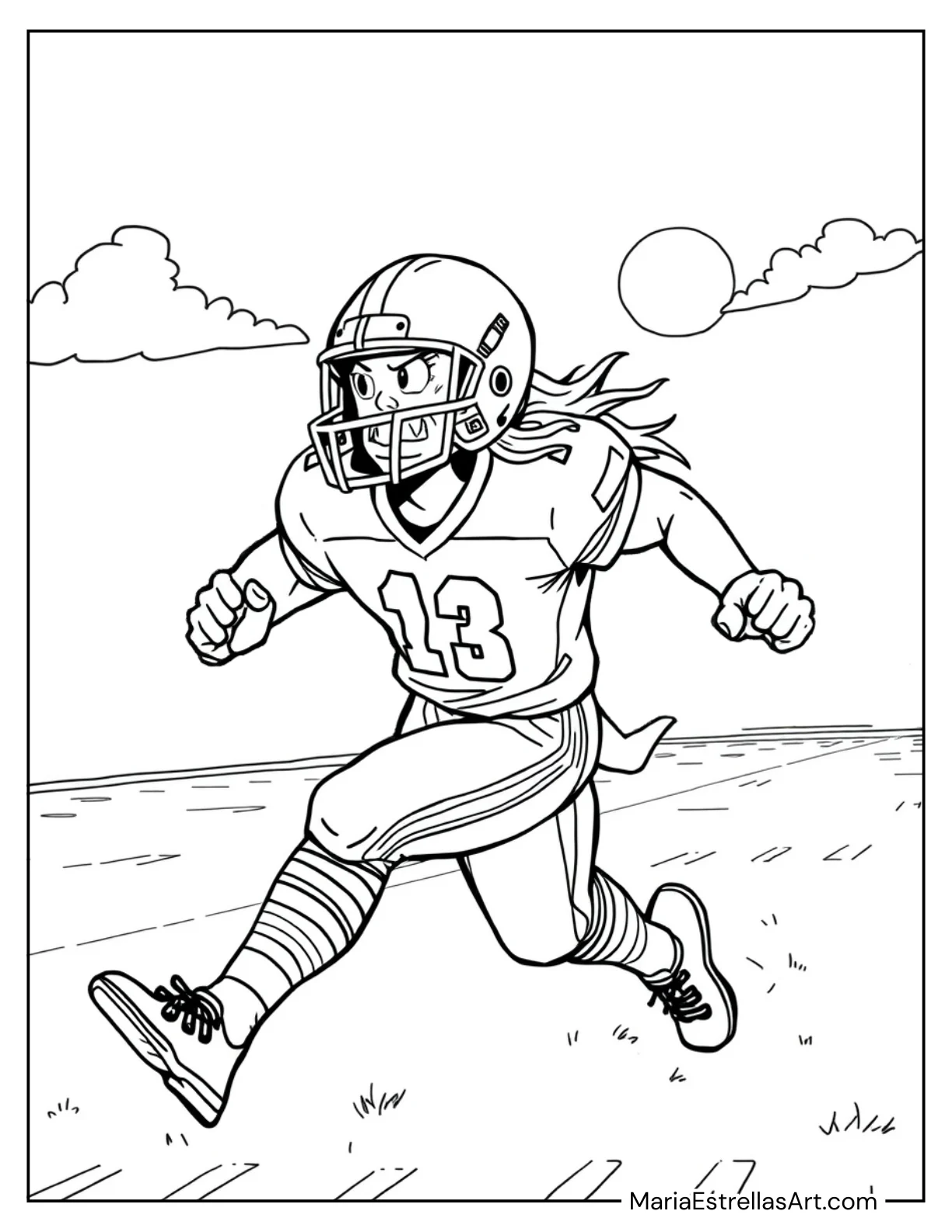 Football Player Running Toward the End Zone to Color for Kids