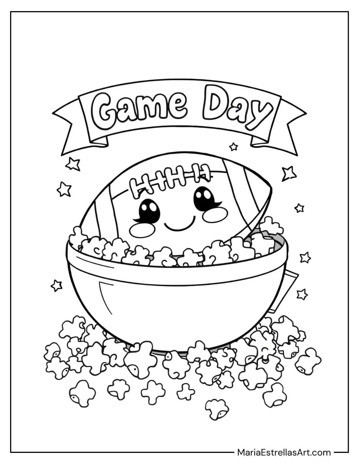 Football Sitting in a Bowl of Popcorn for Game Day