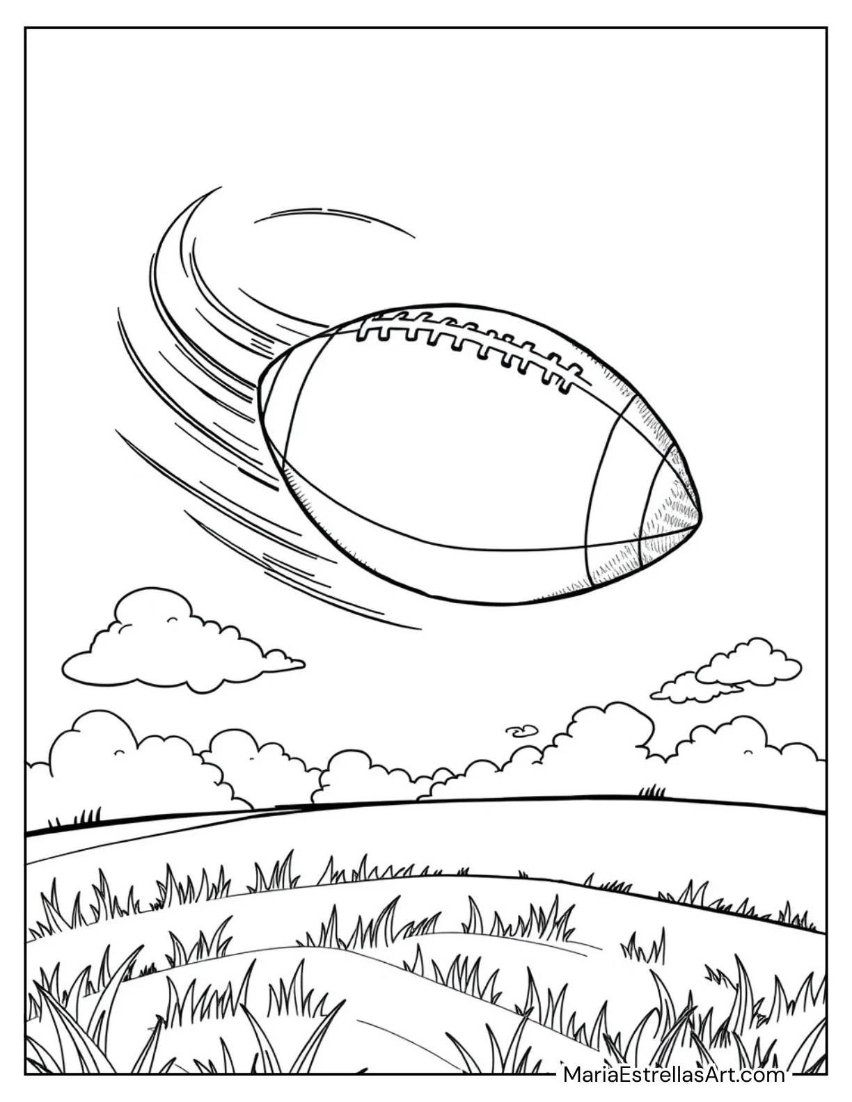 Football Spiraling Through the Air to Color for Kids