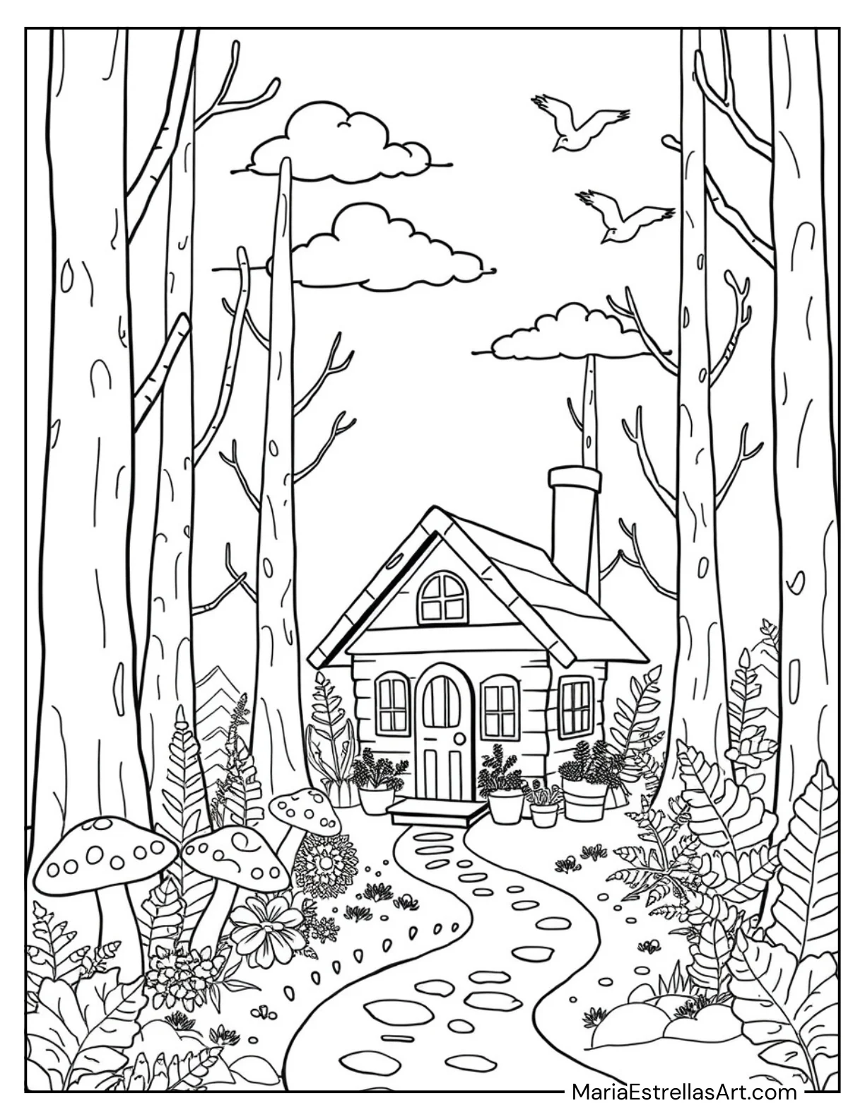 Forest Scene With a Small Cabin